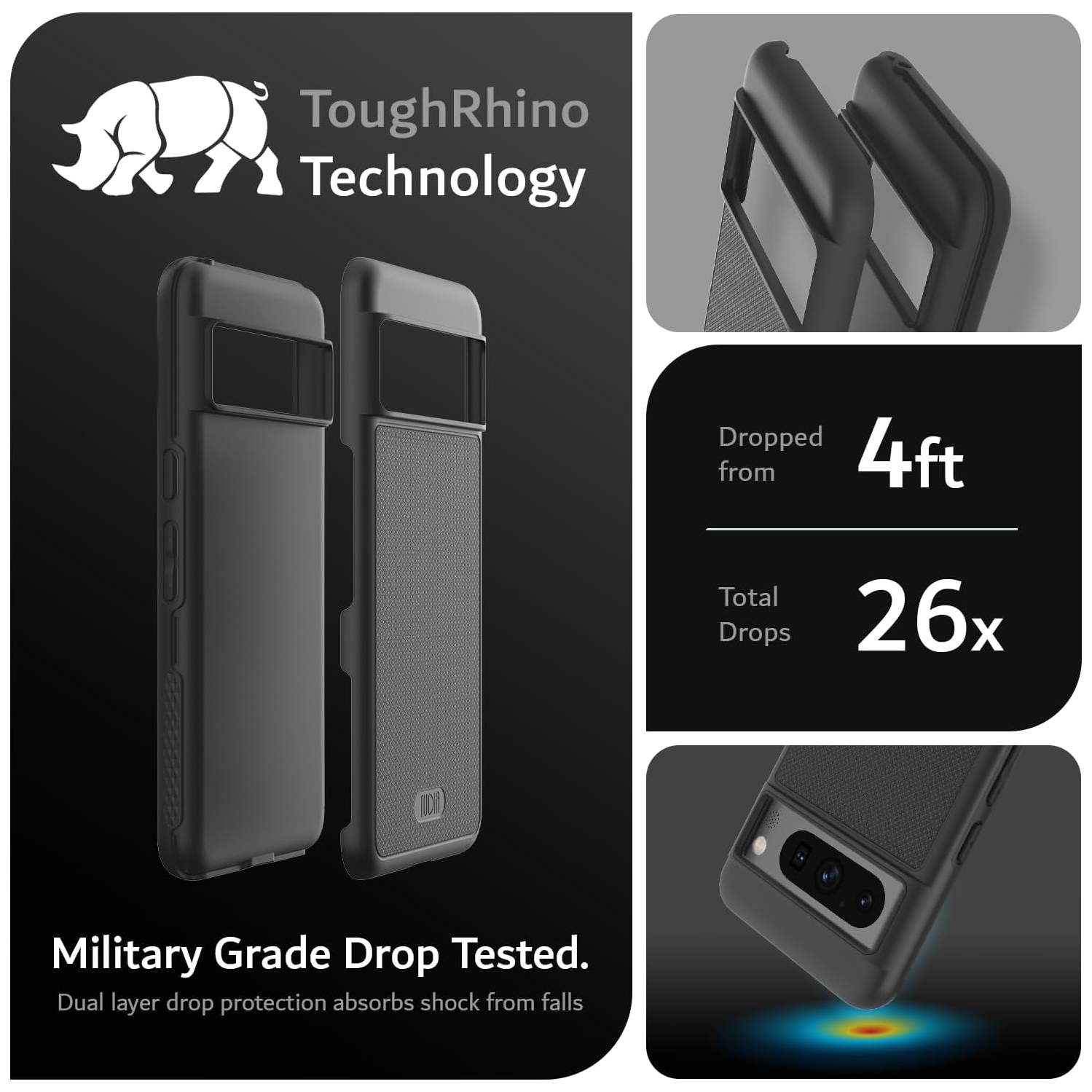 Étui MergeGrip de TUDIA pour Pixel 8 Pro de Google de qualité militaire - Noir mat