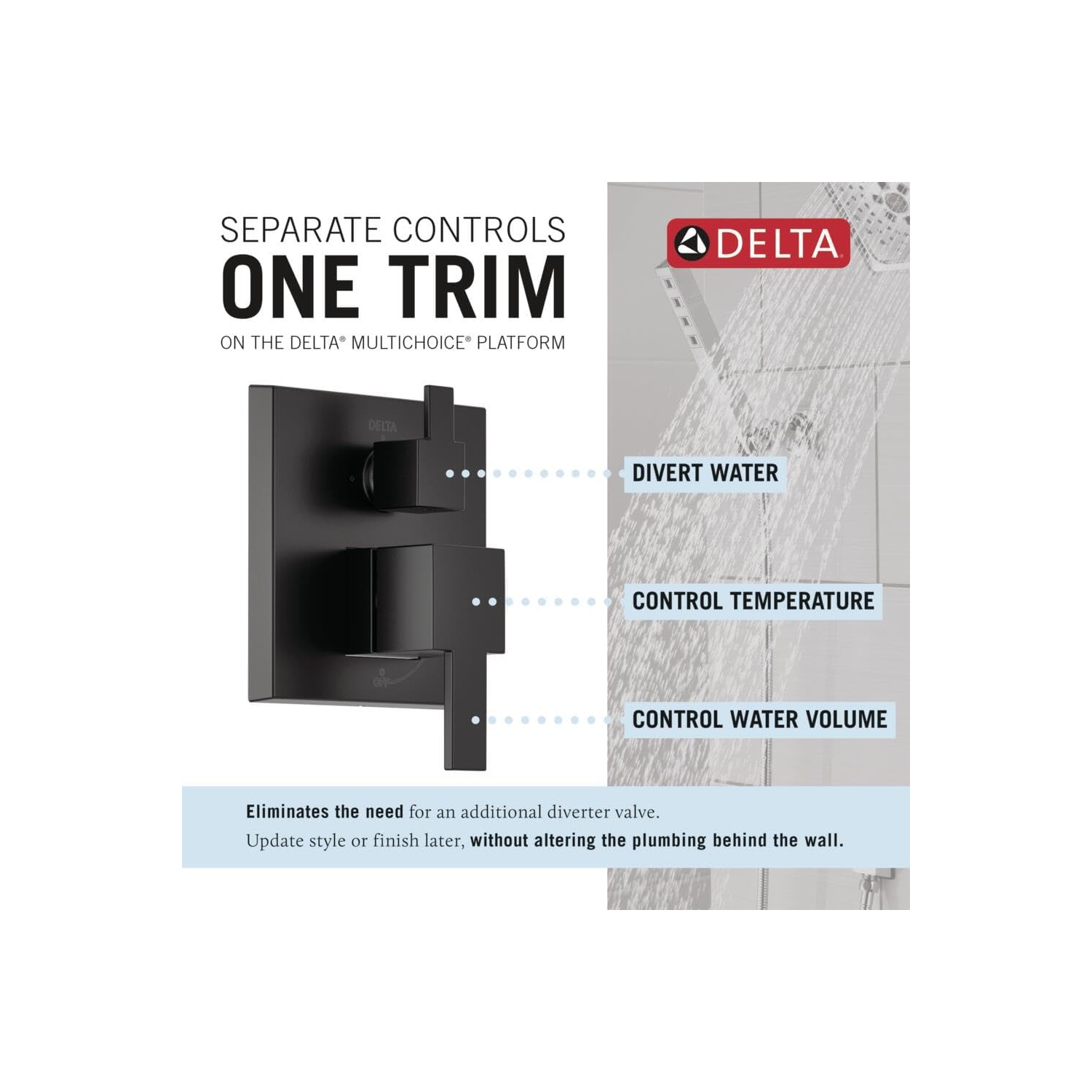 Robinet de douche carré à 2 réglages Raincan de Delta, pomme de douche pluie et vaporisateur manuel, noir - Boîte ouverte