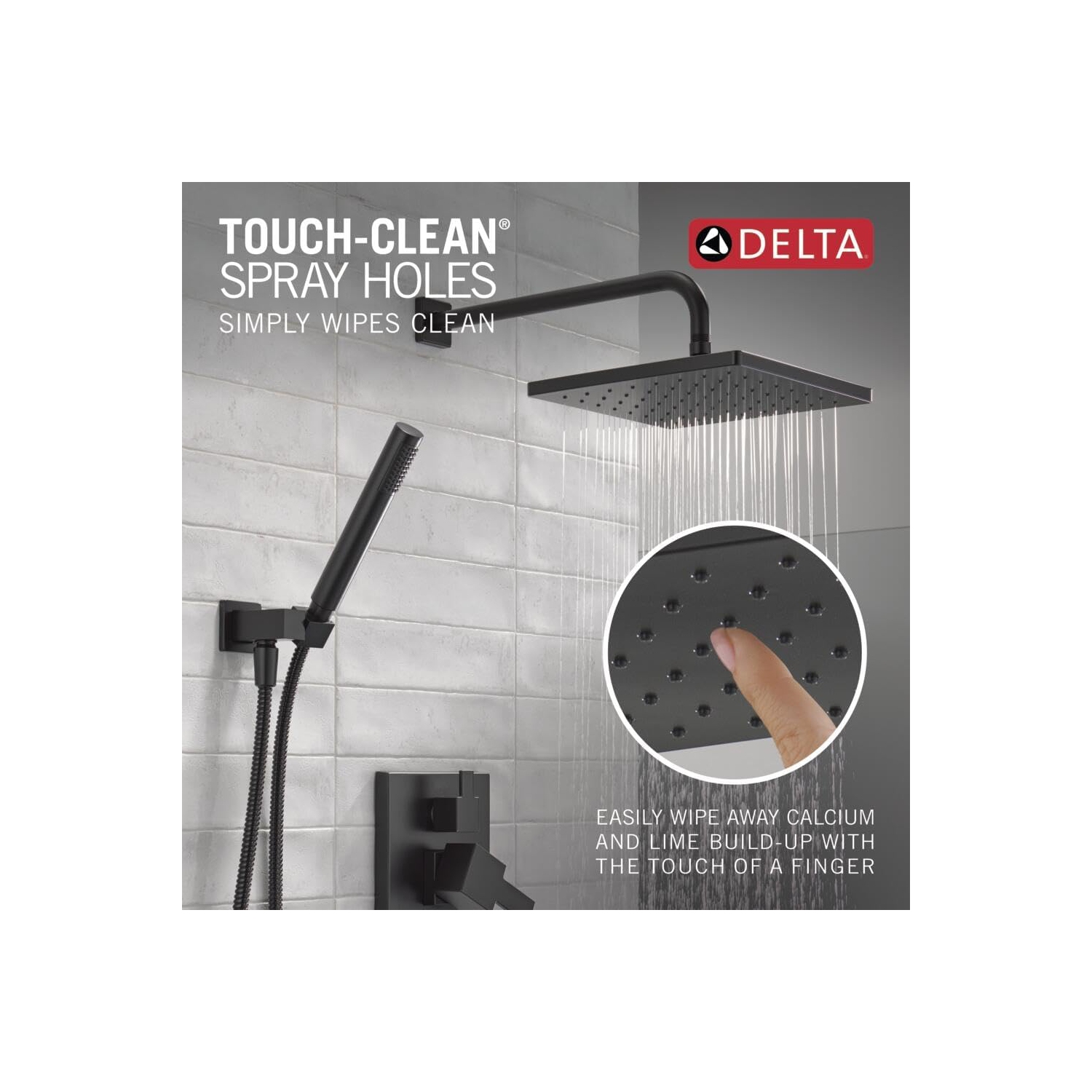 Robinet de douche carré à 2 réglages Raincan de Delta, pomme de douche pluie et vaporisateur manuel, noir - Boîte ouverte