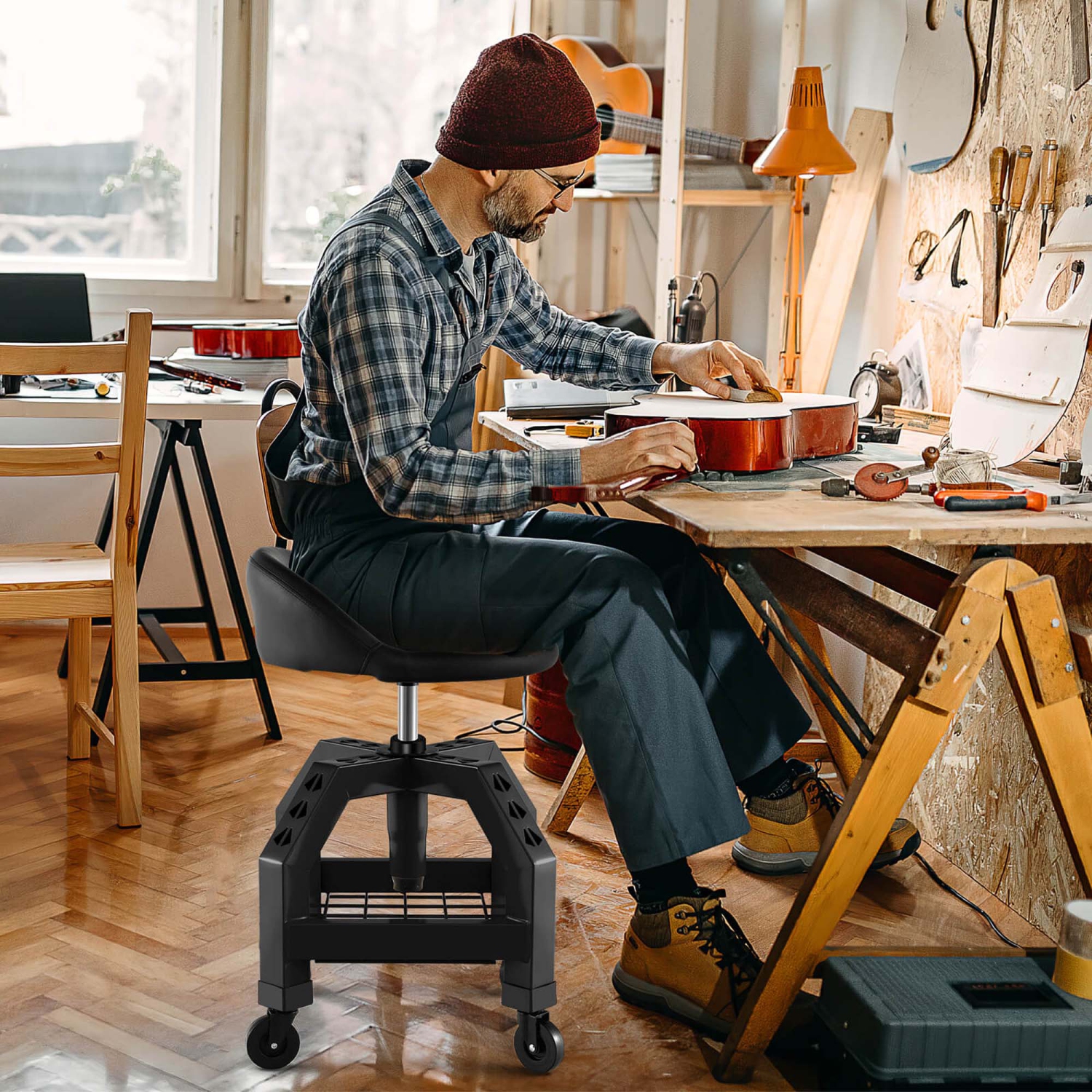 CoCostway – Chaise de mécanicien de siège roulant avec plateau à outils 4 roues universelles pour usine