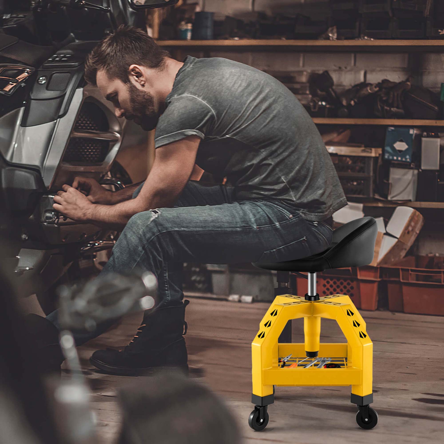 CoCostway – Chaise de mécanicien de siège roulant avec plateau à outils 4 roues universelles pour usine