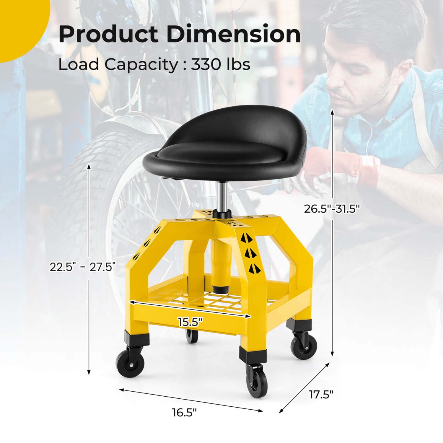 CoCostway – Chaise de mécanicien de siège roulant avec plateau à outils 4 roues universelles pour usine