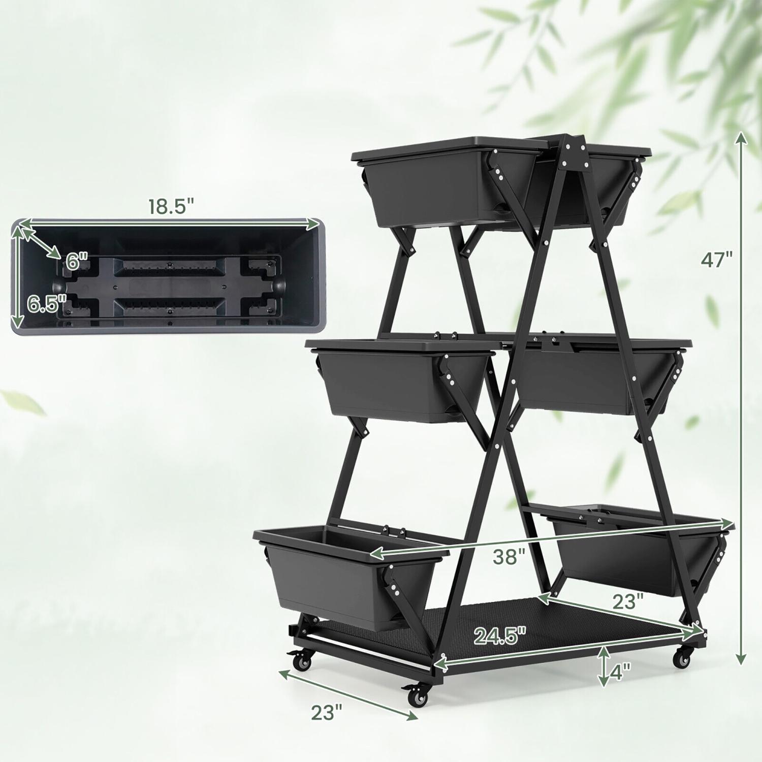 Gymax 3-tier Vertical Garden Planter Box w/ Lockable Wheels Drainage Holes for Patio