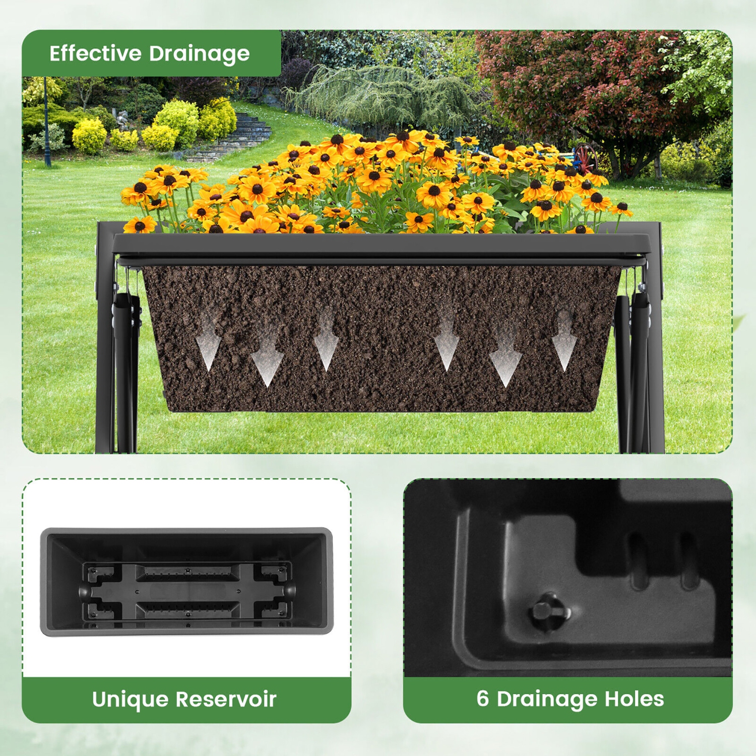 Gymax 3-tier Vertical Garden Planter Box w/ Lockable Wheels Drainage Holes for Patio