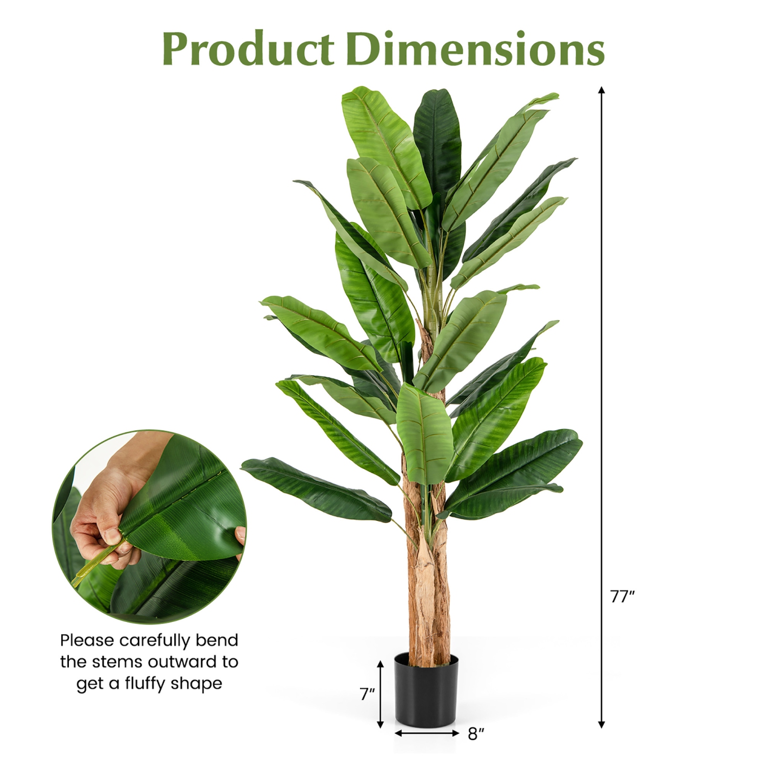 Gymax 6.5' Tall Artificial Banana Tree w/ 27 Large Leaves Triple Stalks Natural Bark