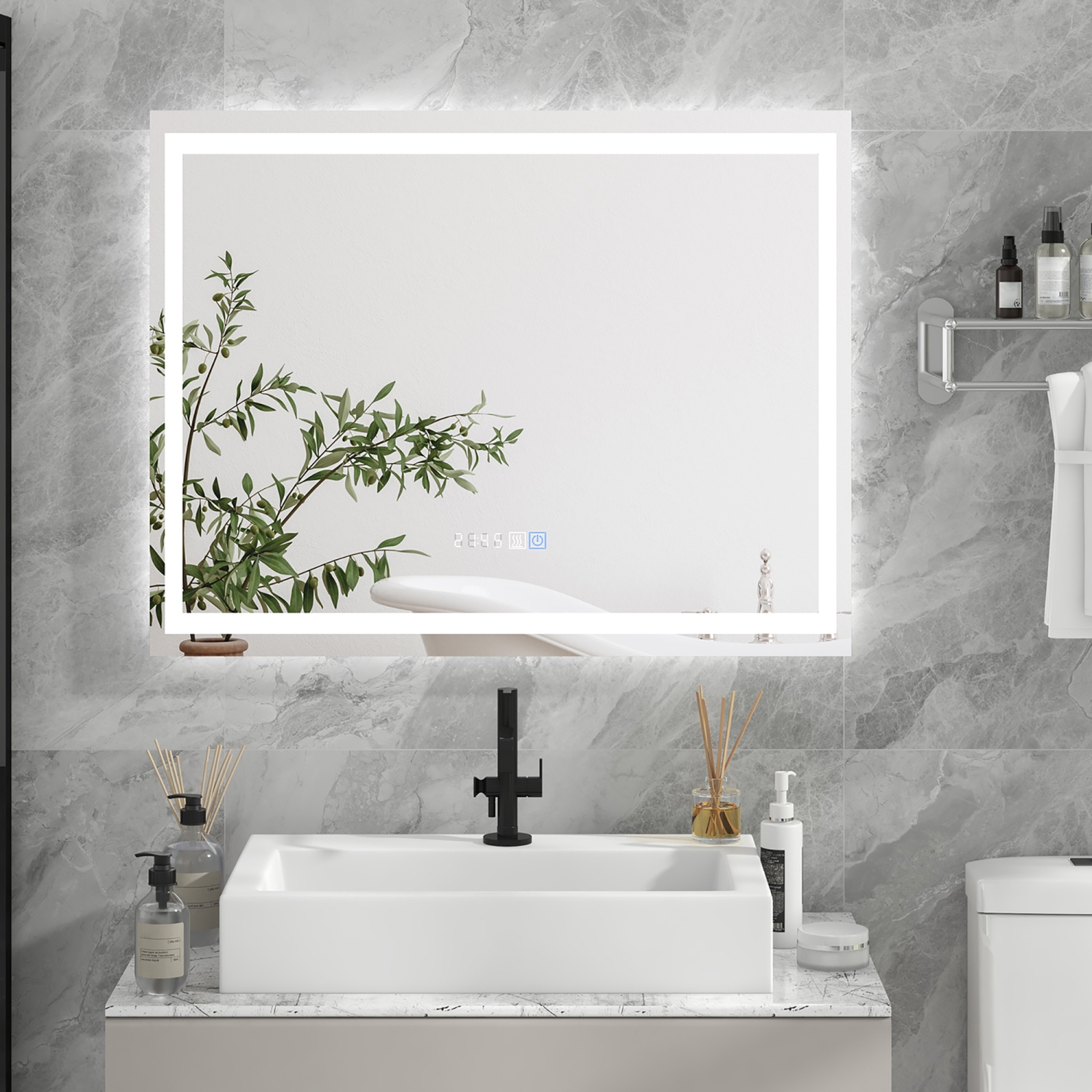 Gymax 36'' x 28'' LED Bathroom Mirror Wall Mounted Round Mirror w/ 3-Color Dimmable Lights
