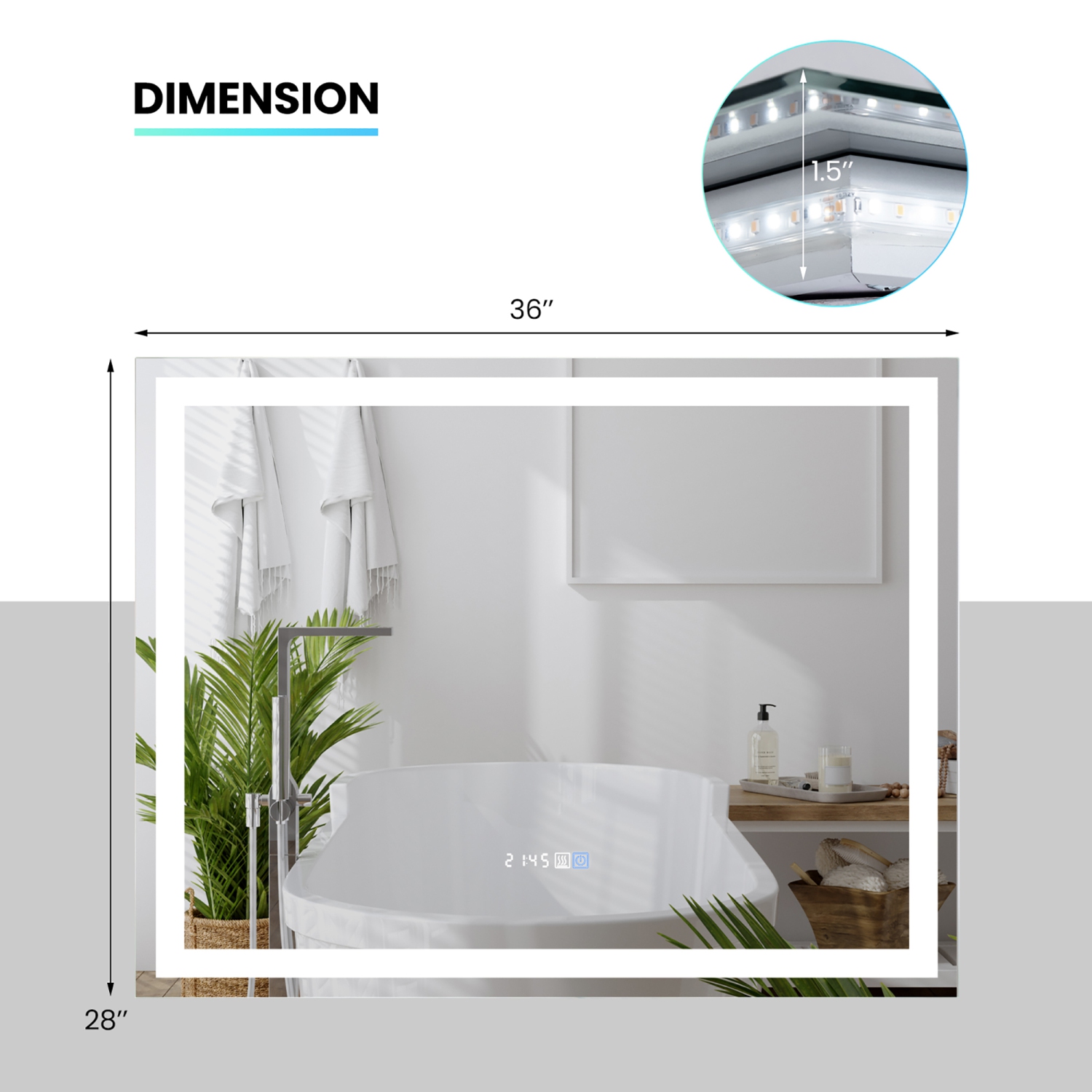 Gymax 36'' x 28'' LED Bathroom Mirror Wall Mounted Round Mirror w/ 3-Color Dimmable Lights