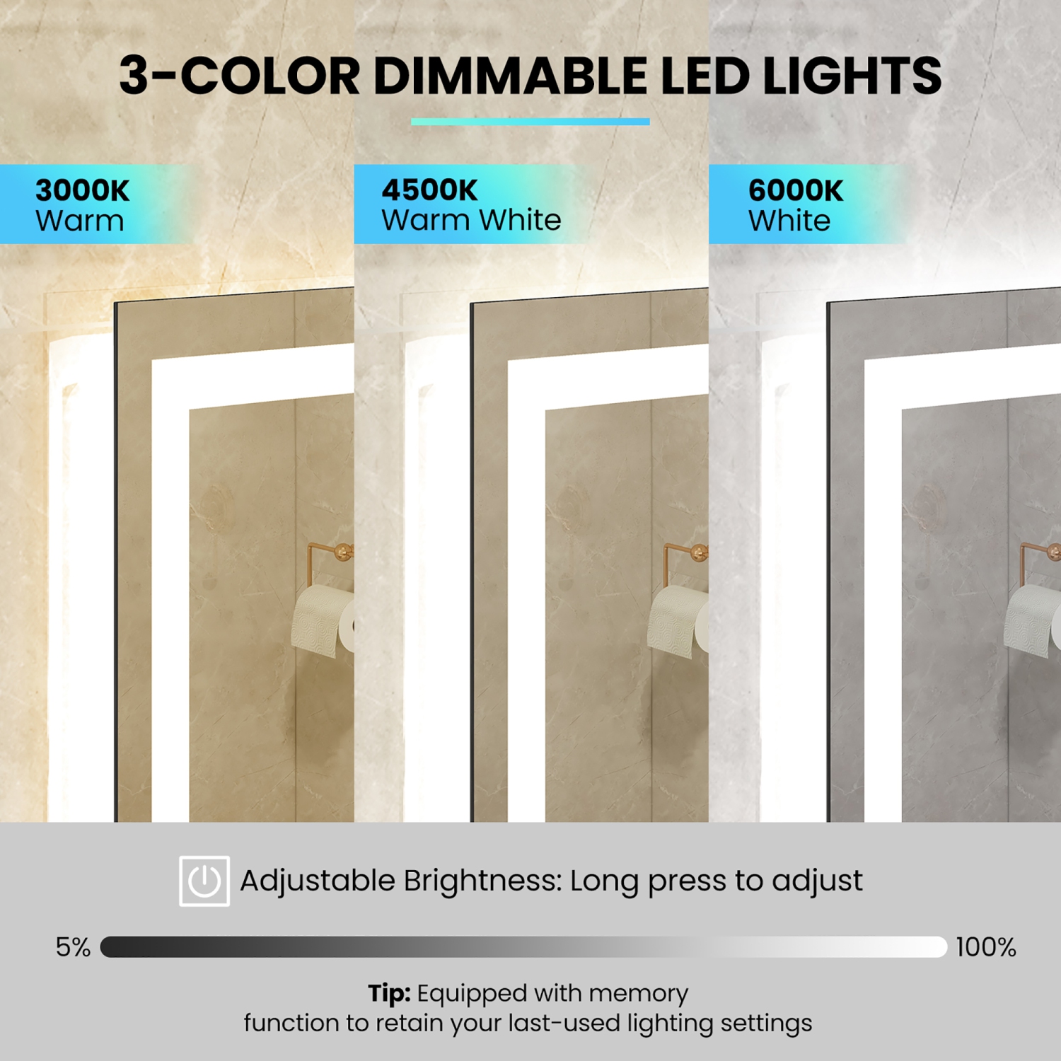 Gymax 36'' x 28'' LED Bathroom Mirror Wall Mounted Round Mirror w/ 3-Color Dimmable Lights