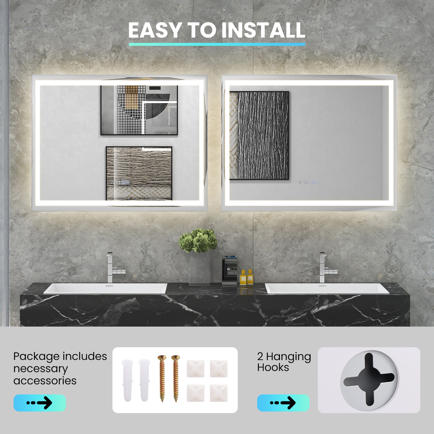 Gymax 36'' x 28'' LED Bathroom Mirror Wall Mounted Round Mirror w/ 3-Color Dimmable Lights