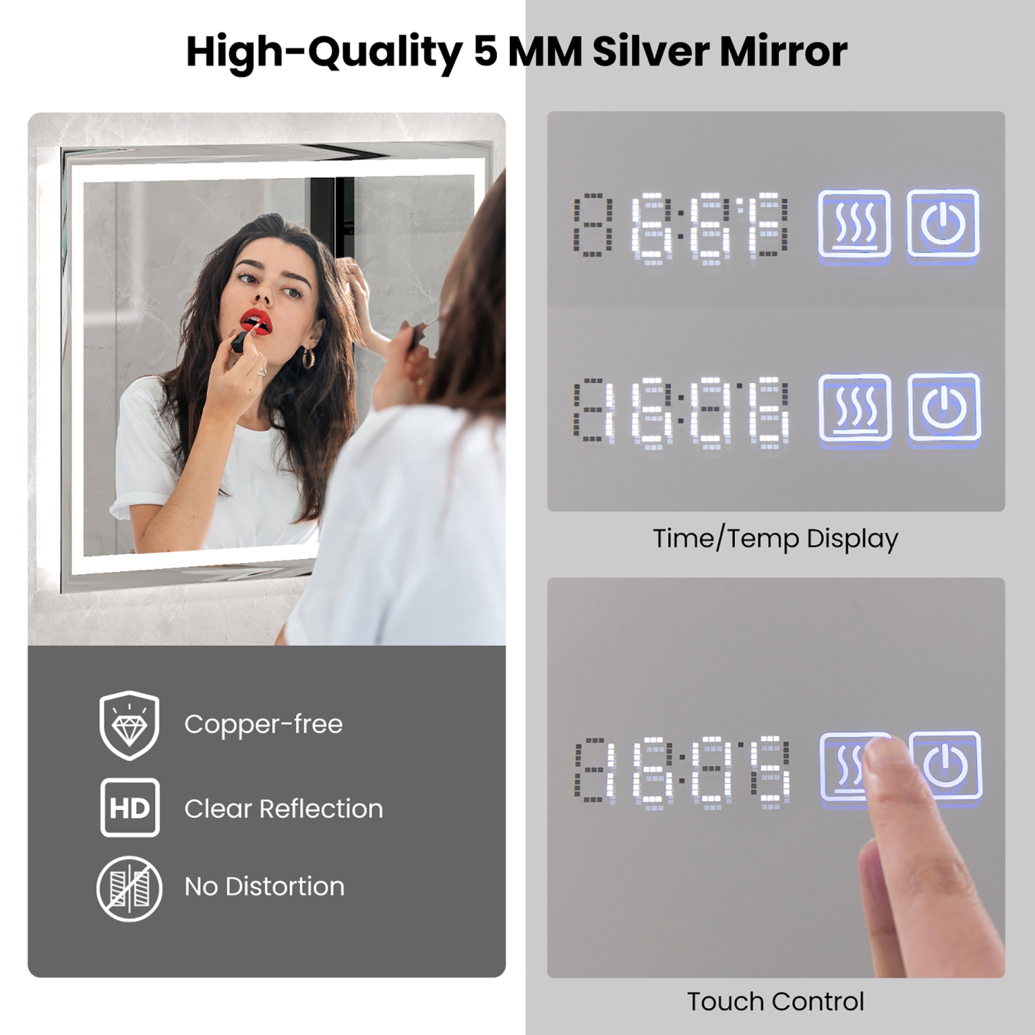 Gymax 36'' x 28'' LED Bathroom Mirror Wall Mounted Round Mirror w/ 3-Color Dimmable Lights