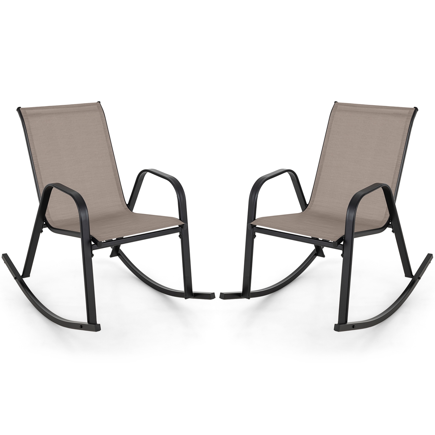 Gymax Set of 4 Metal Rocking Chair Heavy-Duty Rocker Outdoor Anti-Slip Brown Patio