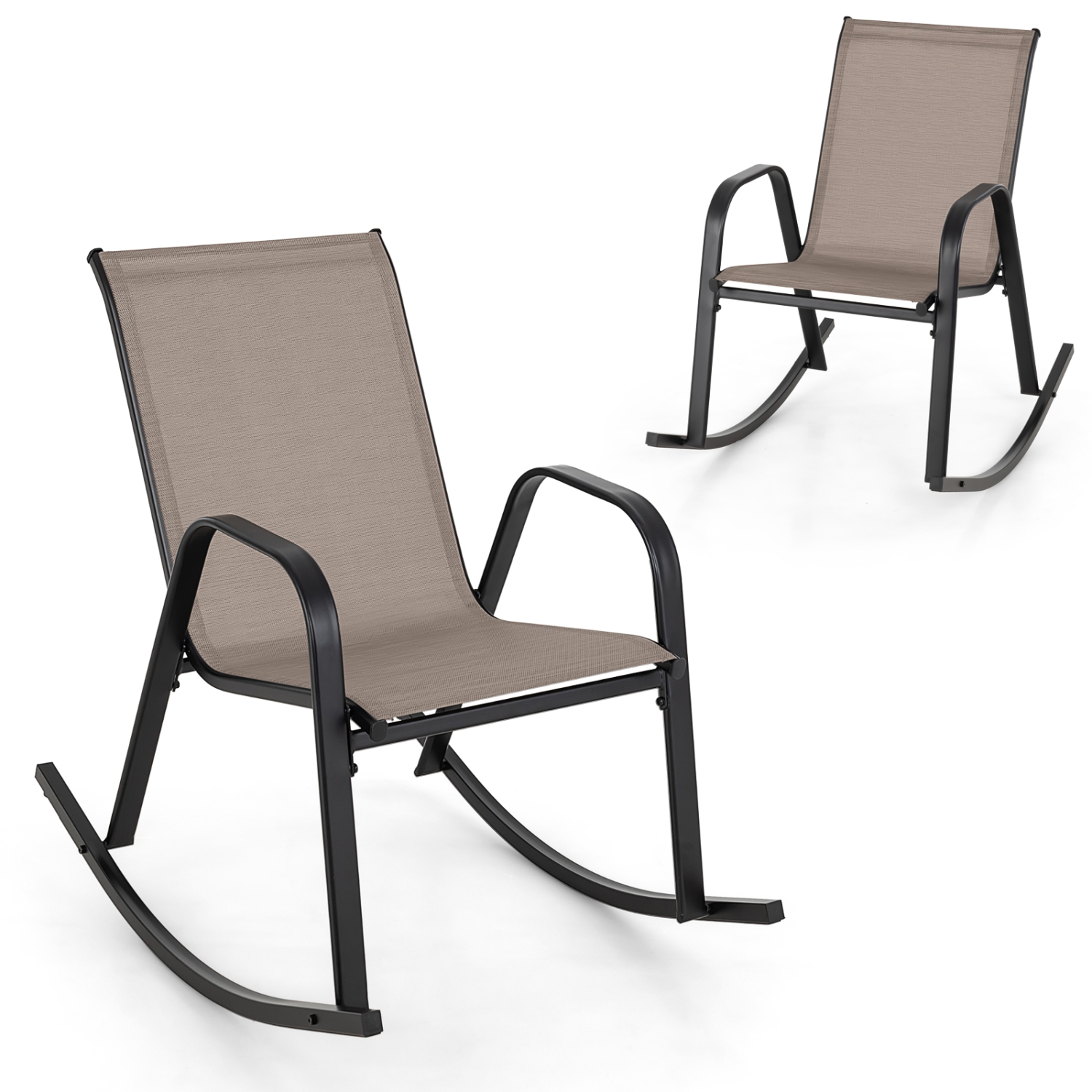 Gymax Set of 4 Metal Rocking Chair Heavy-Duty Rocker Outdoor Anti-Slip Brown Patio