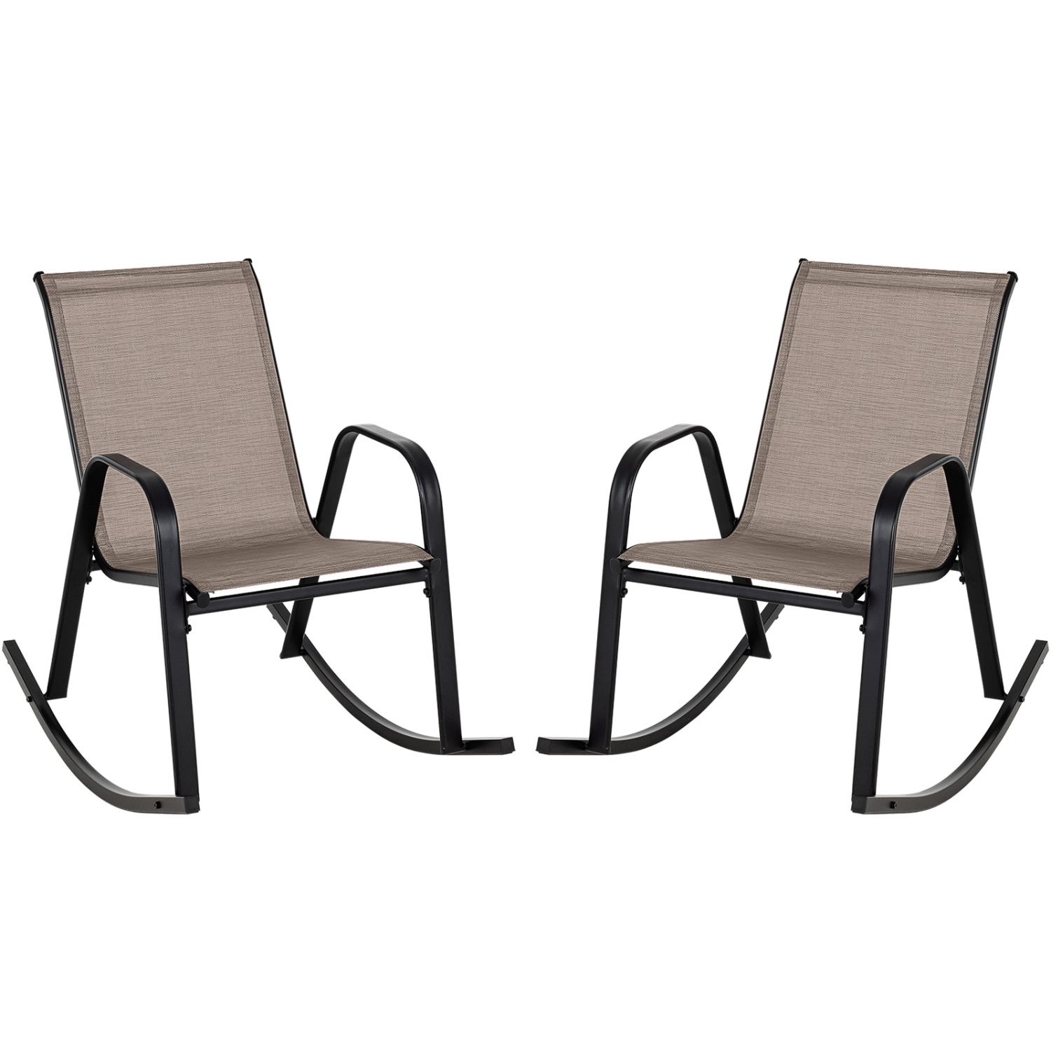 Gymax Set of 4 Metal Rocking Chair Heavy-Duty Rocker Outdoor Anti-Slip Brown Patio