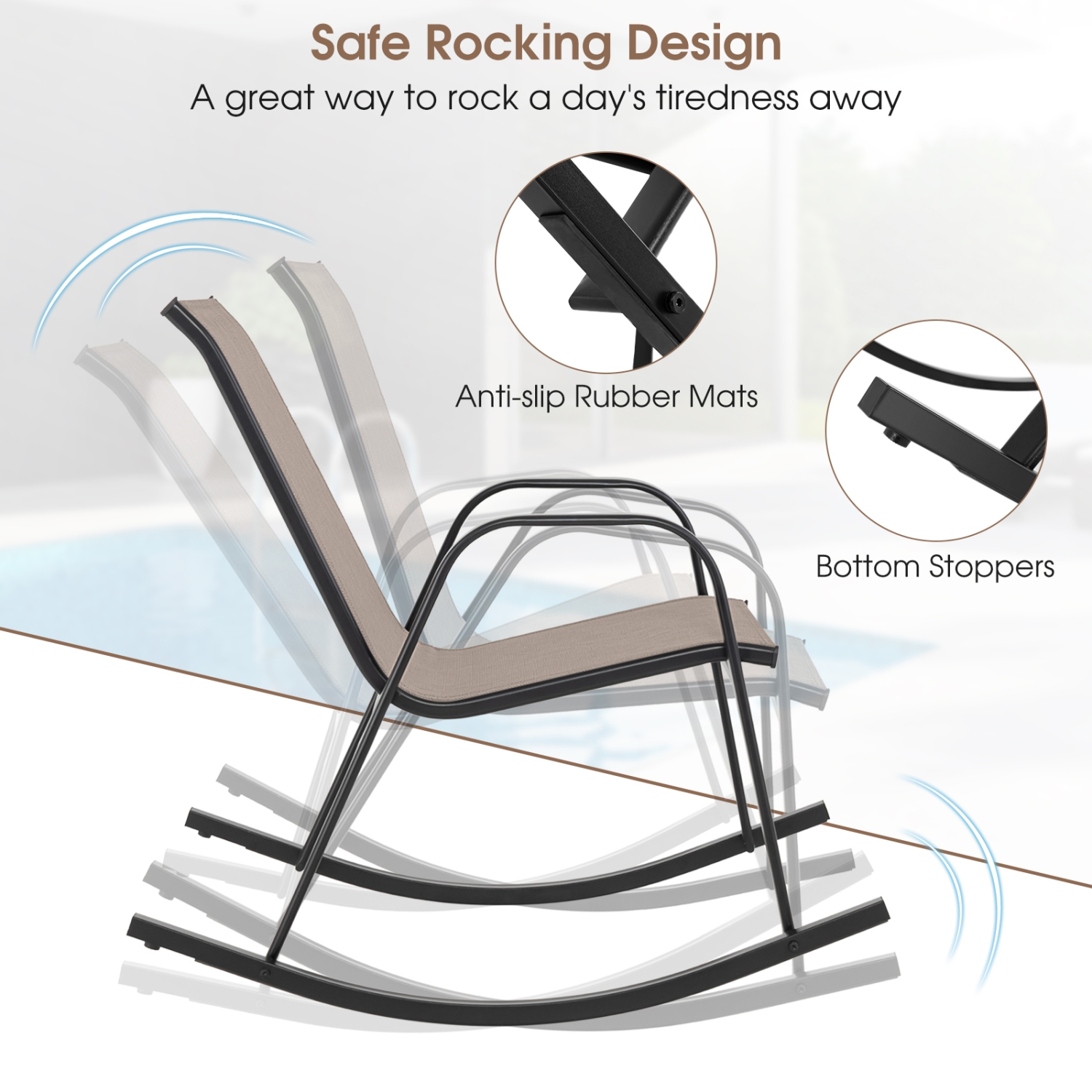 Gymax Set of 2 Metal Rocking Chair Heavy-Duty Rocker Outdoor Anti-Slip Brown Patio