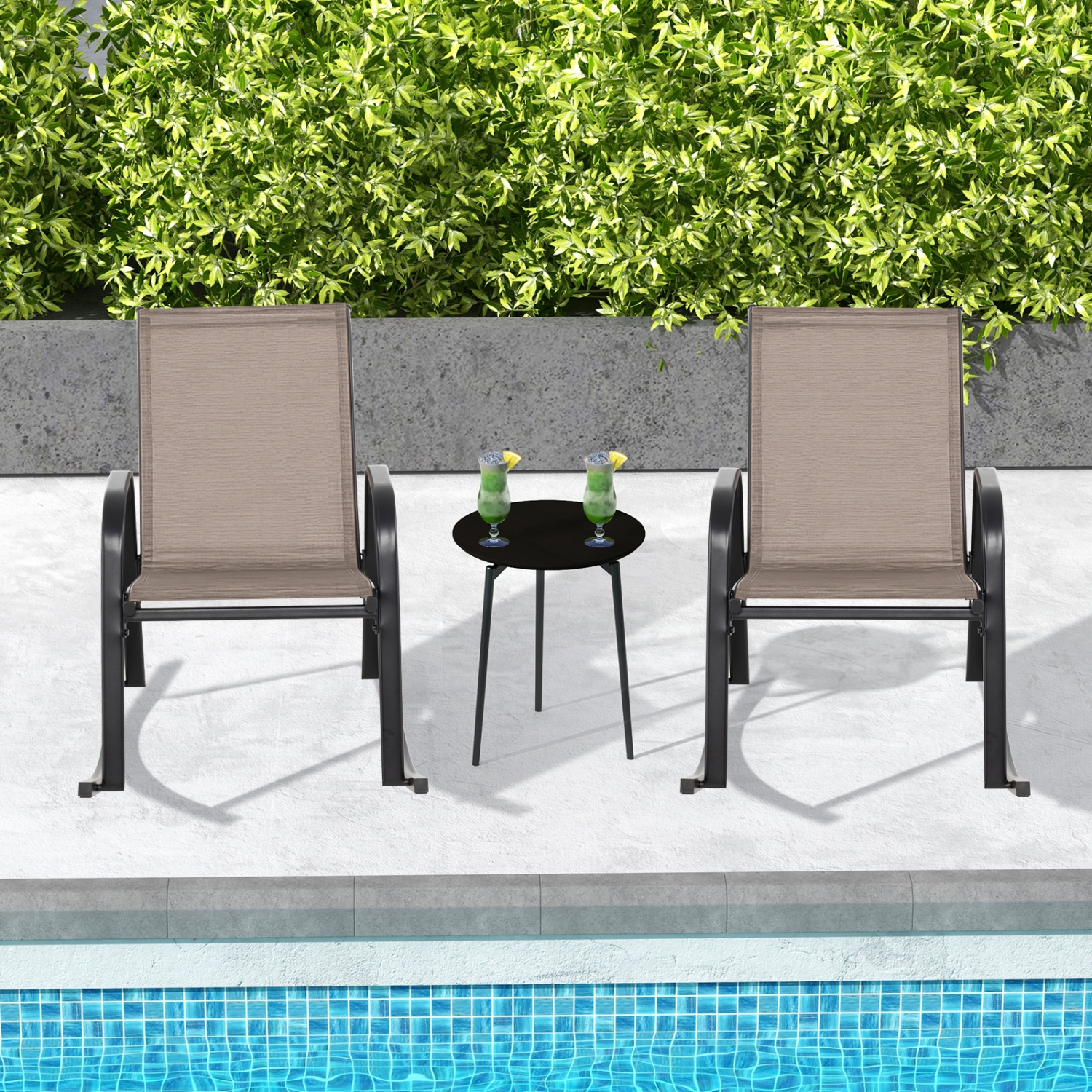 Gymax Set of 2 Metal Rocking Chair Heavy-Duty Rocker Outdoor Anti-Slip Brown Patio