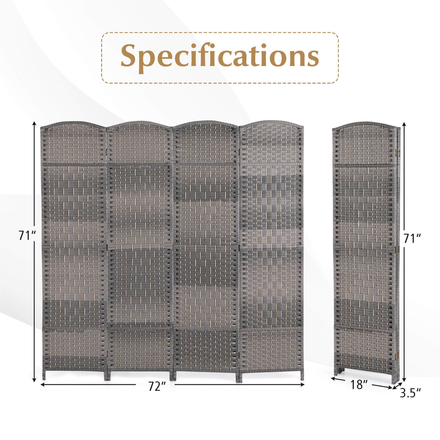 Gymax 4-Panel Folding Privacy Screen Room Divider w/ Hand-woven Pattern for Home