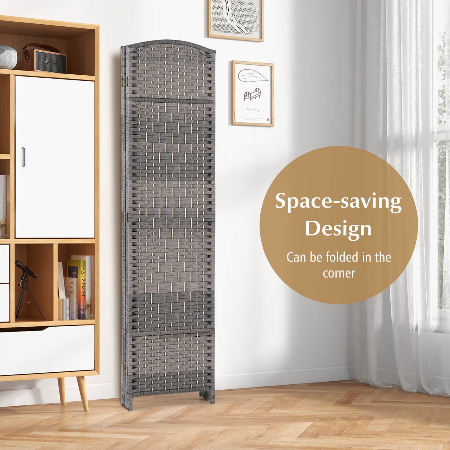 Gymax 4-Panel Folding Privacy Screen Room Divider w/ Hand-woven Pattern for Home