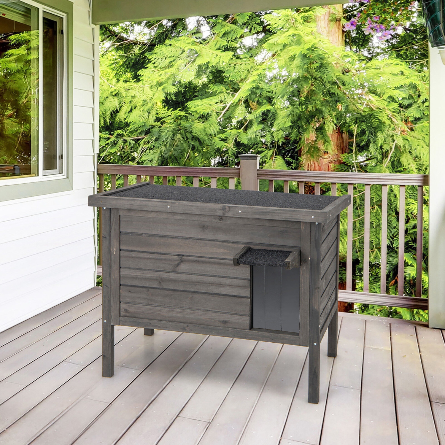 Gymax Insulated Wooden Cat House w/ All-Round Foam Insulated Double Room Outdoor