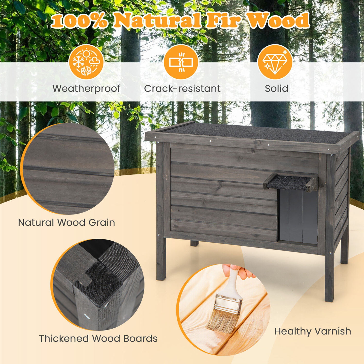 Gymax Insulated Wooden Cat House w/ All-Round Foam Insulated Double Room Outdoor