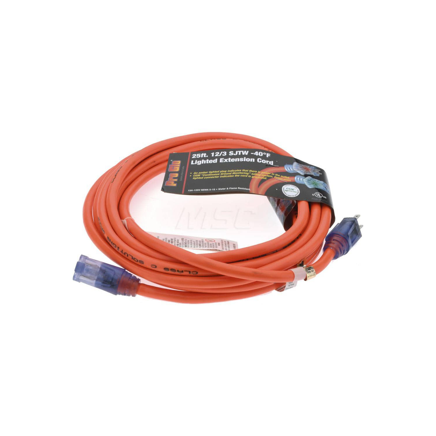 25 feet' 14/3 Gauge/Conductors, Orange Extension Cord with lighted end