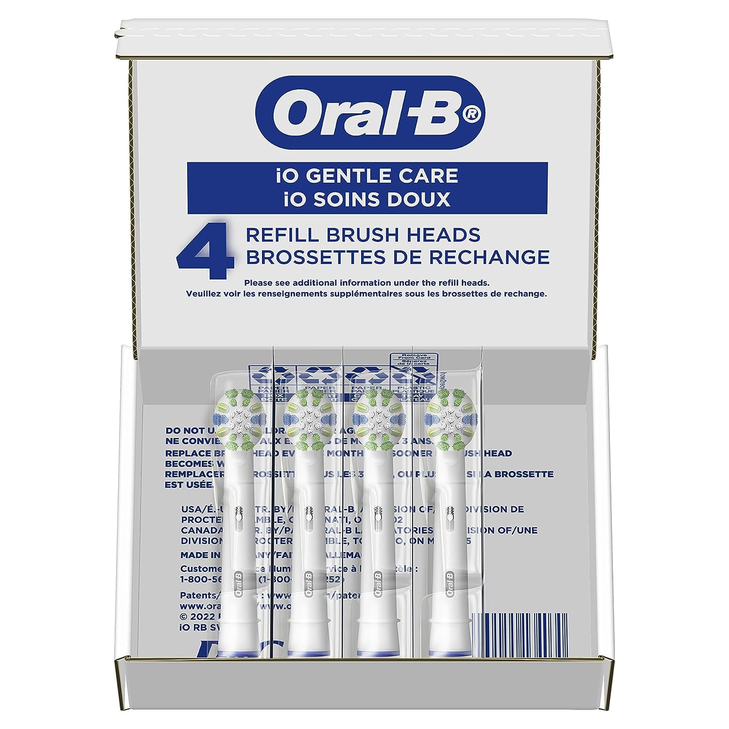 Têtes de brosse de rechange IO Genuine d’Oral-B, soins doux, recharges pour brosses à dents électriques IO d’Oral-B, blanc, 4 unités