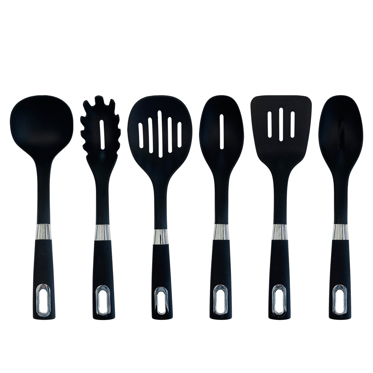 JS Gourmet – Ensemble de 6 ustensiles de cuisine en nylon, résistant à la chaleur, noir