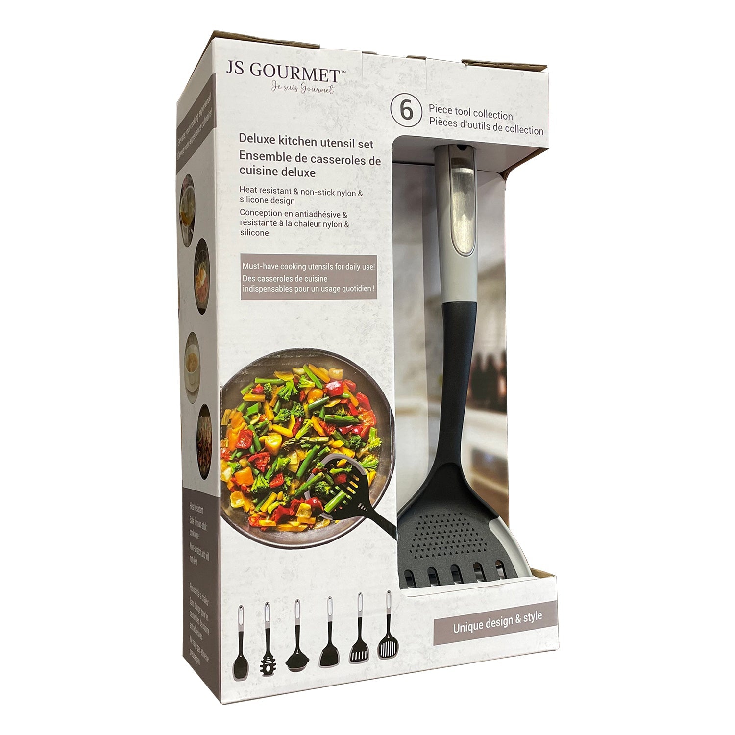 JS Gourmet - 6 Piece Kitchen Utensil Set, Heat Resistant, Grey