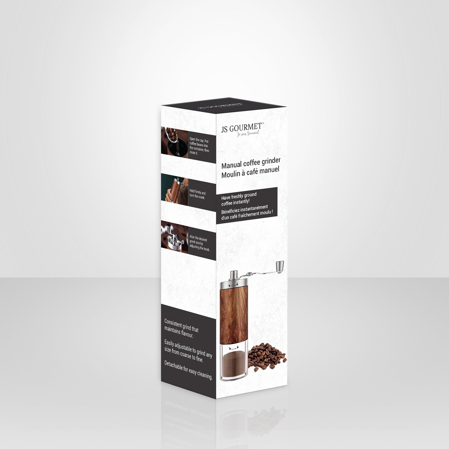 JS Gourmet - Manual Coffee Grinder with Adjustable Settings, Brown