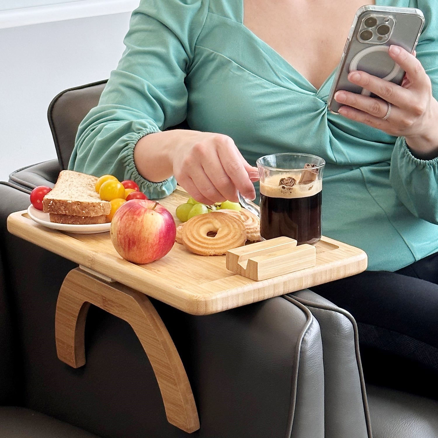 JS Gourmet - Bamboo Sofa Tray with Phone Holder