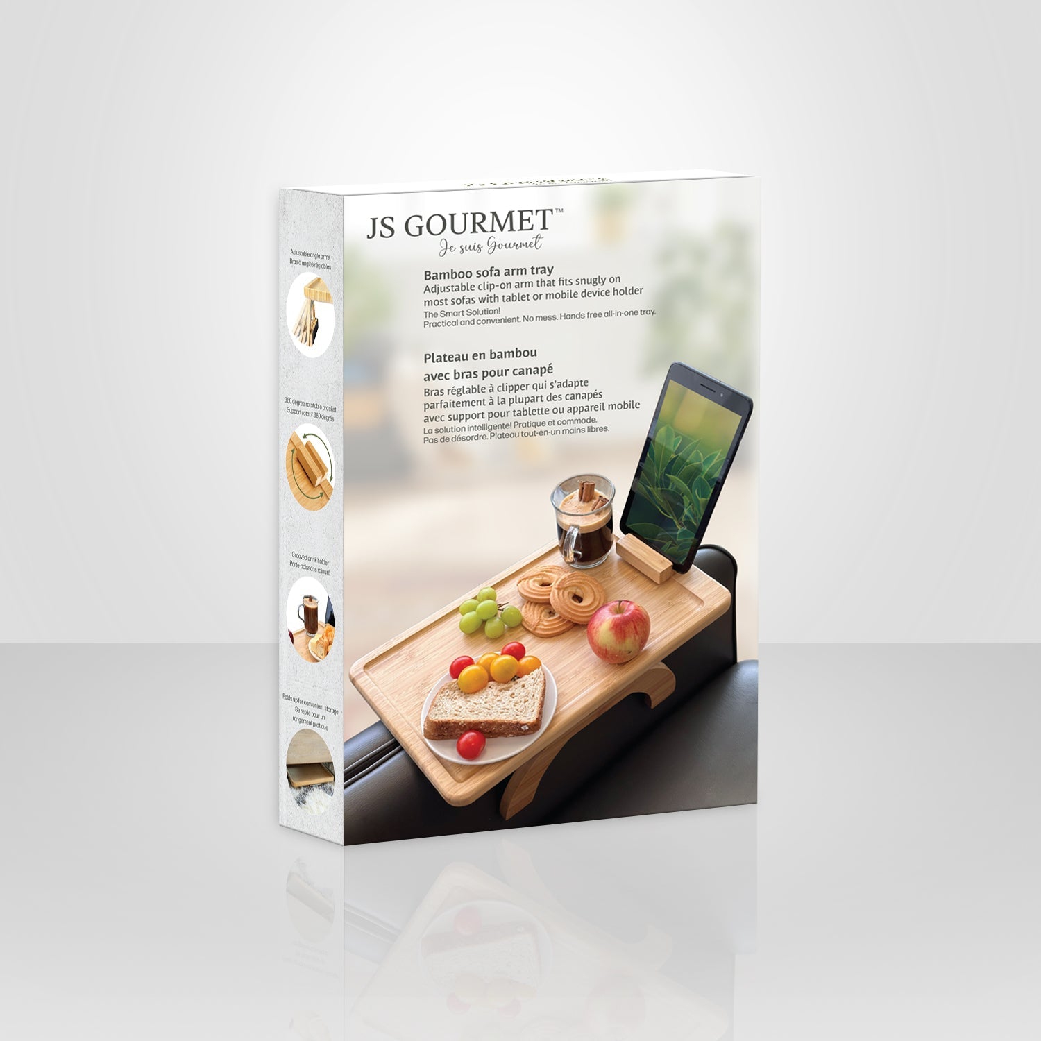 JS Gourmet - Bamboo Sofa Tray with Phone Holder