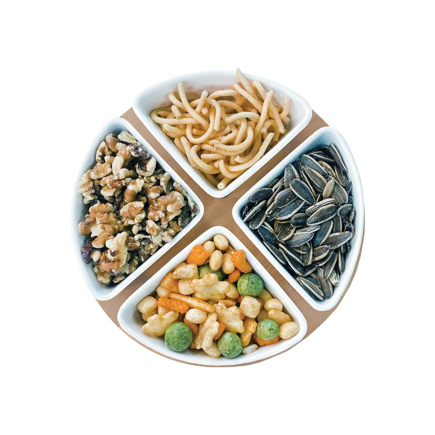 JS Gourmet – Ensemble de service pour hors-d'oeuvre, plateau en bambou, bols en céramique et cuillères