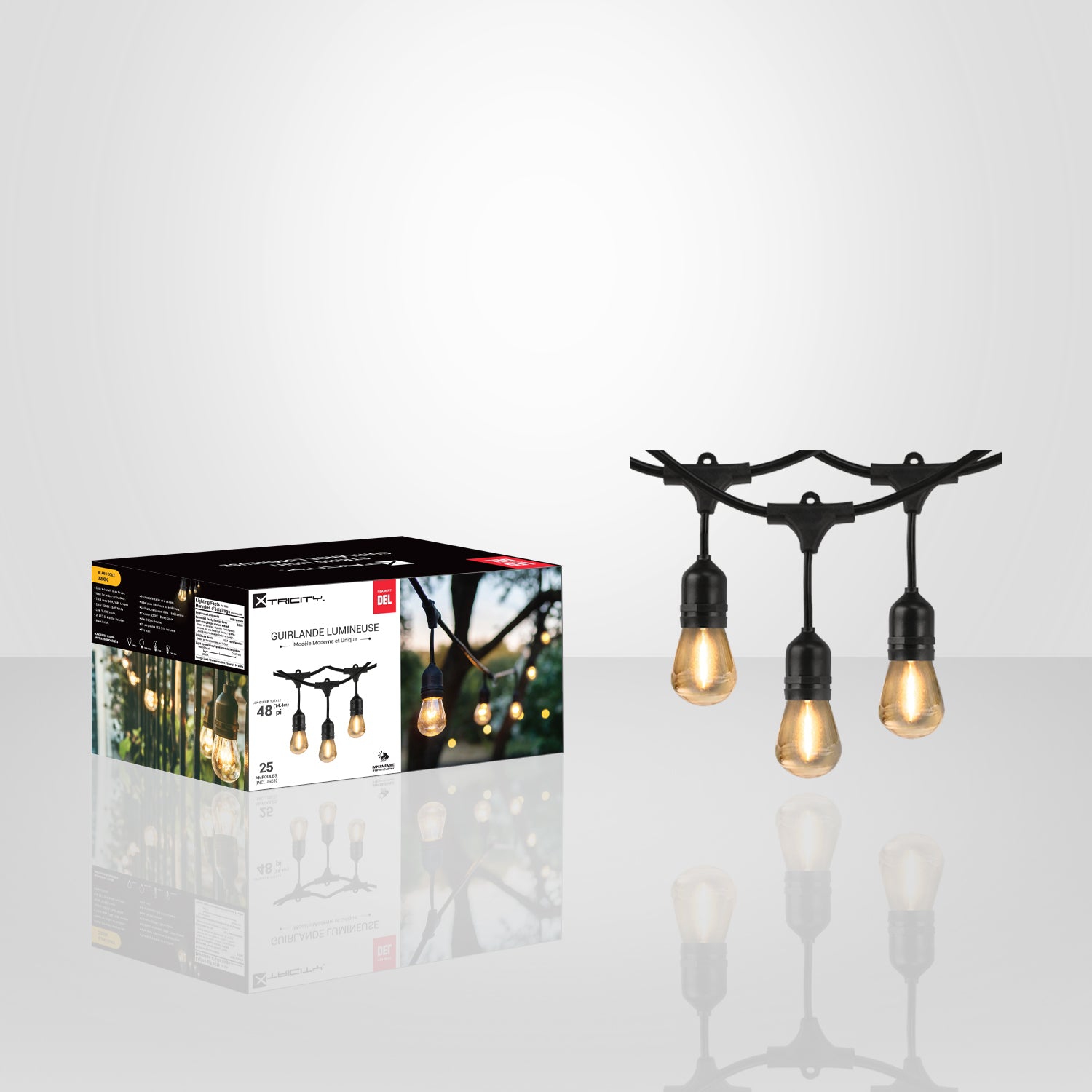 Xtricity - Outdoor LED String Lights, Waterproof, 48 Feet Long, 2200K Soft White