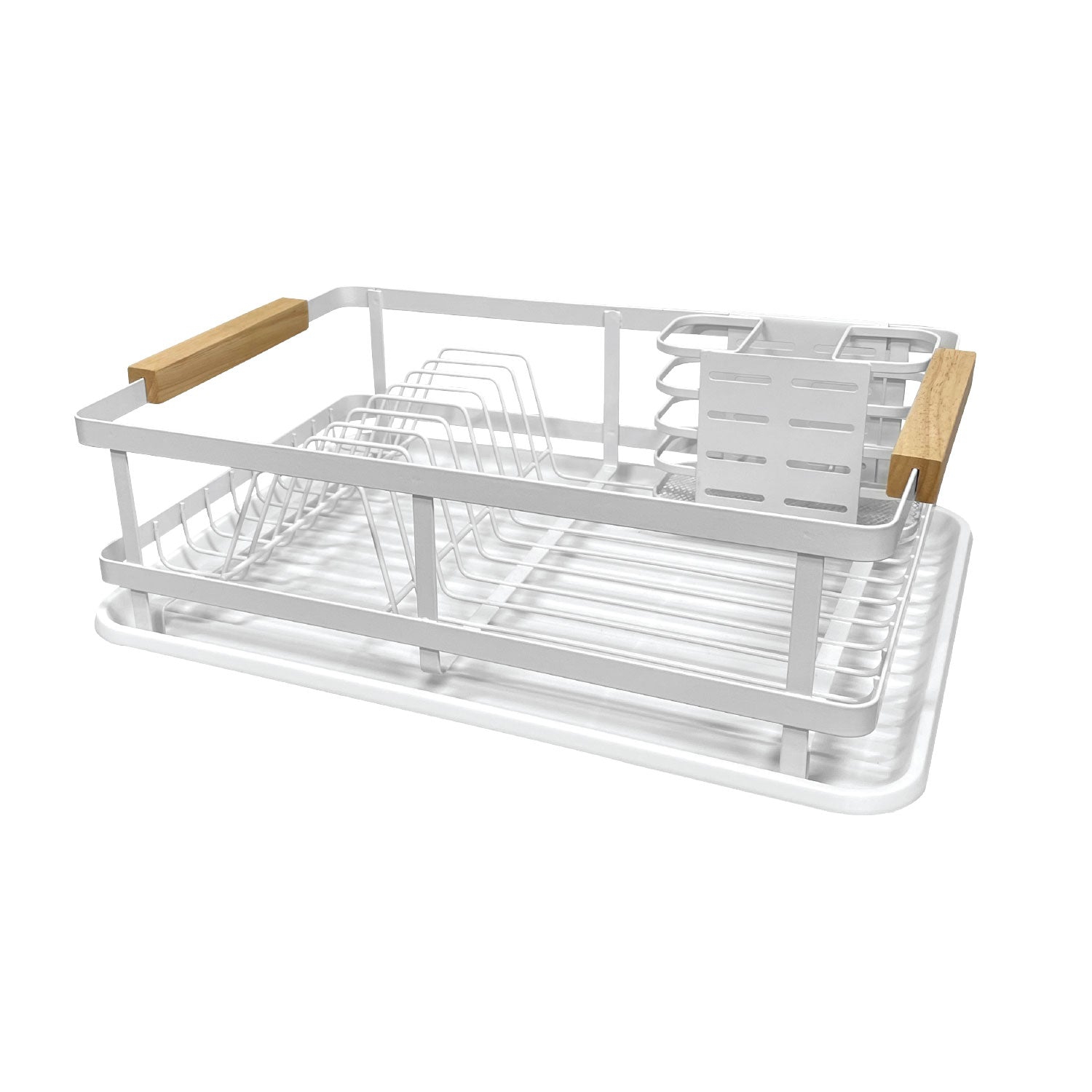 JS Gourmet - Dish Drainer with Plastic Tray and Cutlery Holder, White