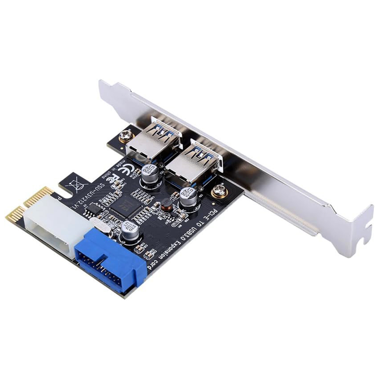 TECNII PCI-E to USB 3.0 2-Port Express Card with 20-Pin Connector, High-Speed Data Transfer, Easy Desktop Installation, Expands USB Ports, Backward