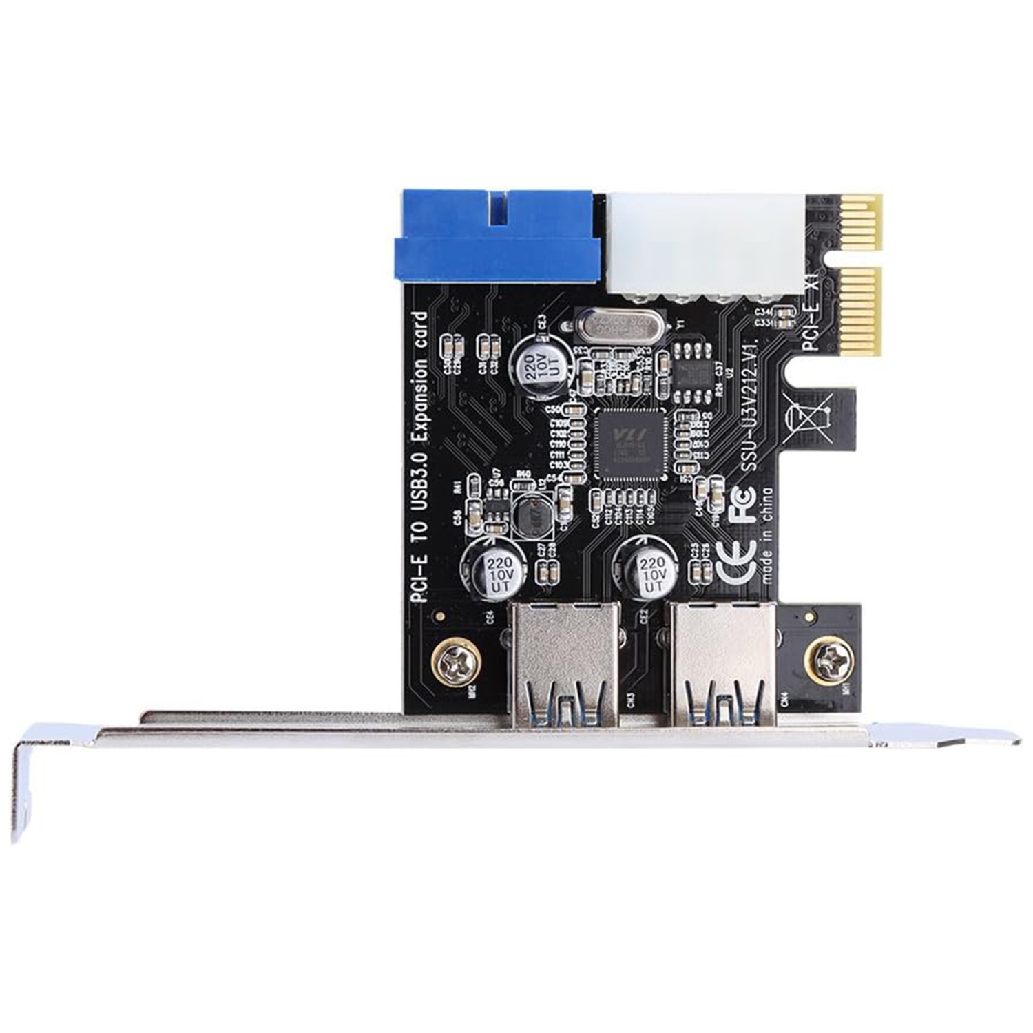 TECNII PCI-E to USB 3.0 2-Port Express Card with 20-Pin Connector, High-Speed Data Transfer, Easy Desktop Installation, Expands USB Ports, Backward