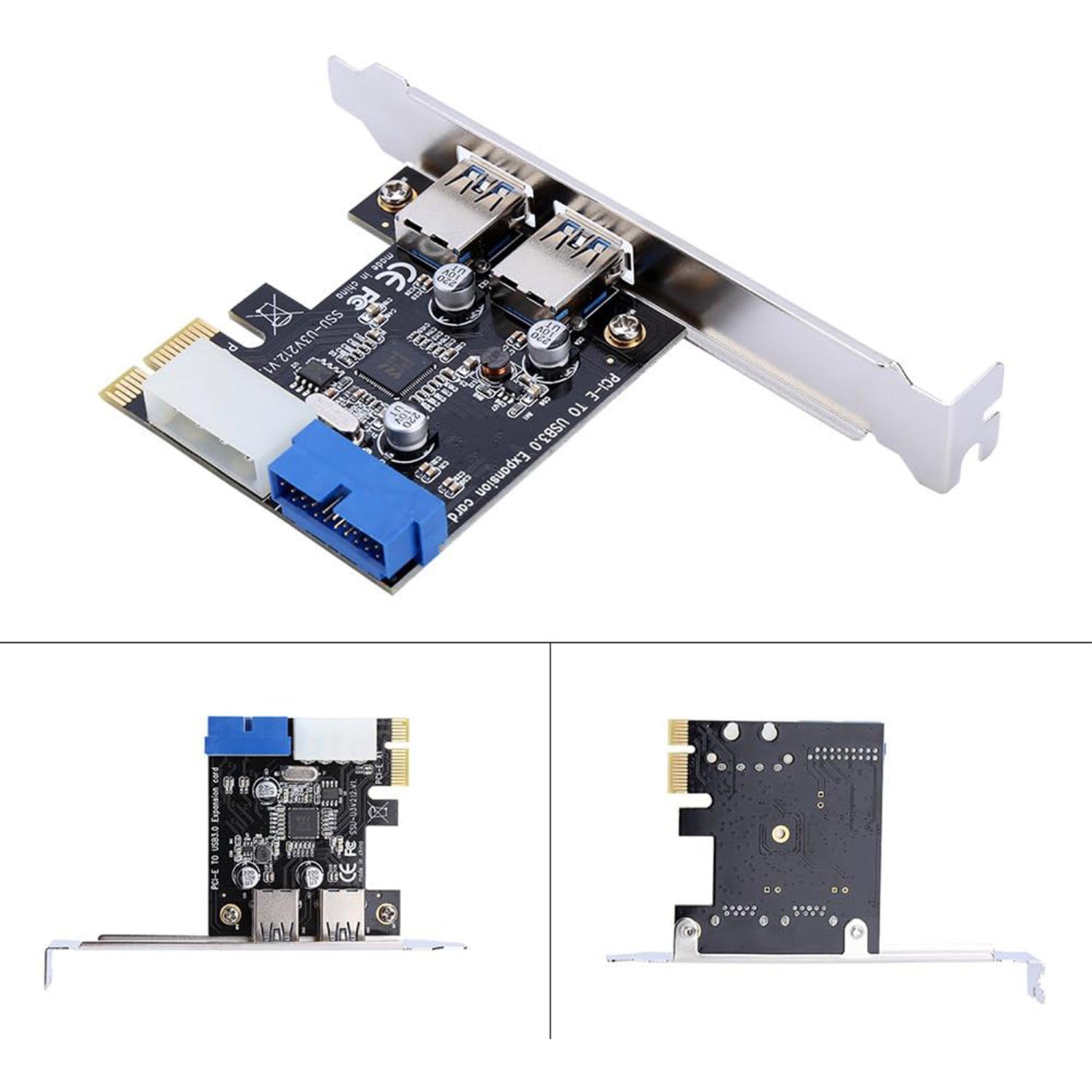 TECNII PCI-E to USB 3.0 2-Port Express Card with 20-Pin Connector, High-Speed Data Transfer, Easy Desktop Installation, Expands USB Ports, Backward