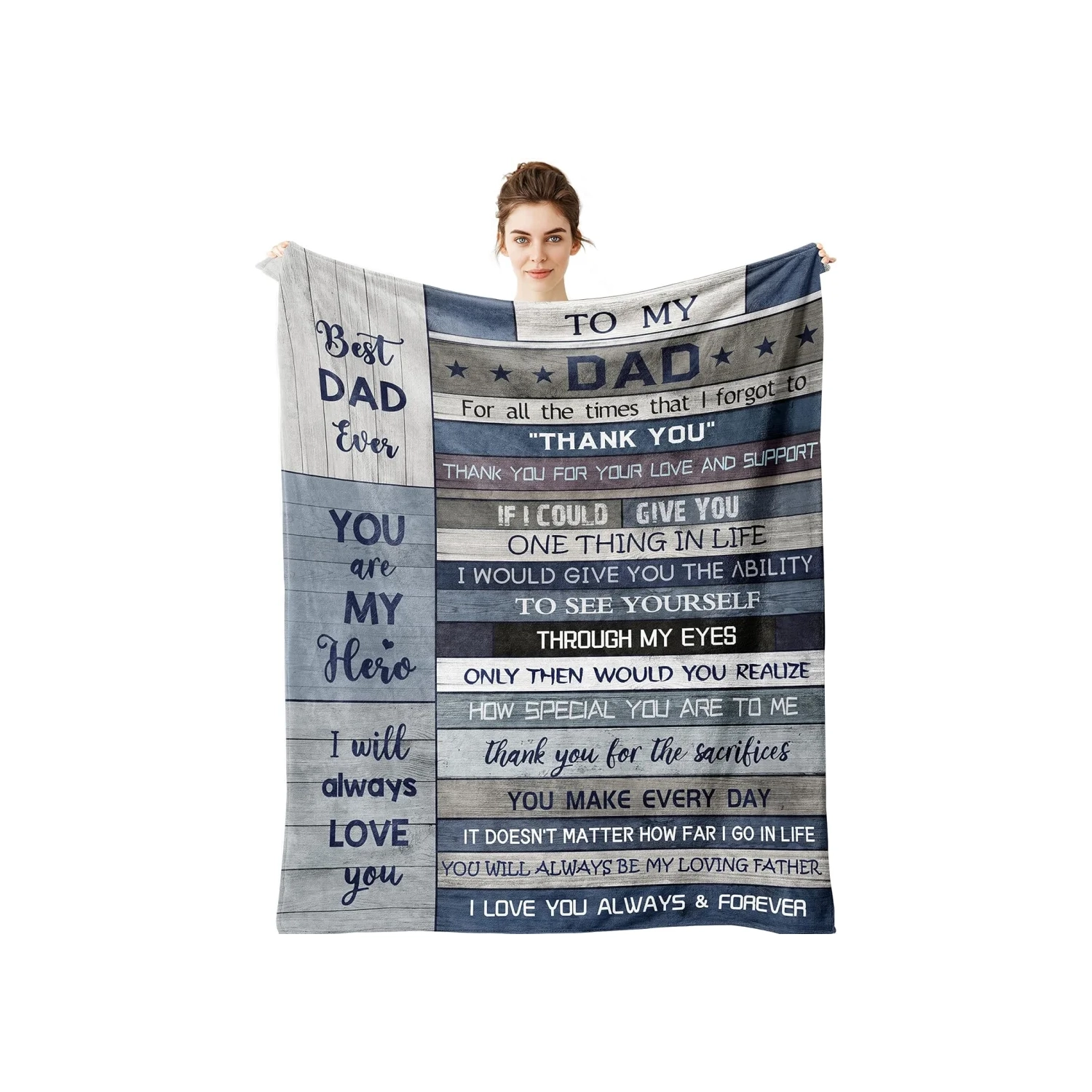 Best Dad Ever Flannel Throw Blanket | Perfect Valentine's or Birthday Gift from Daughter or Son | 60'' x 50"