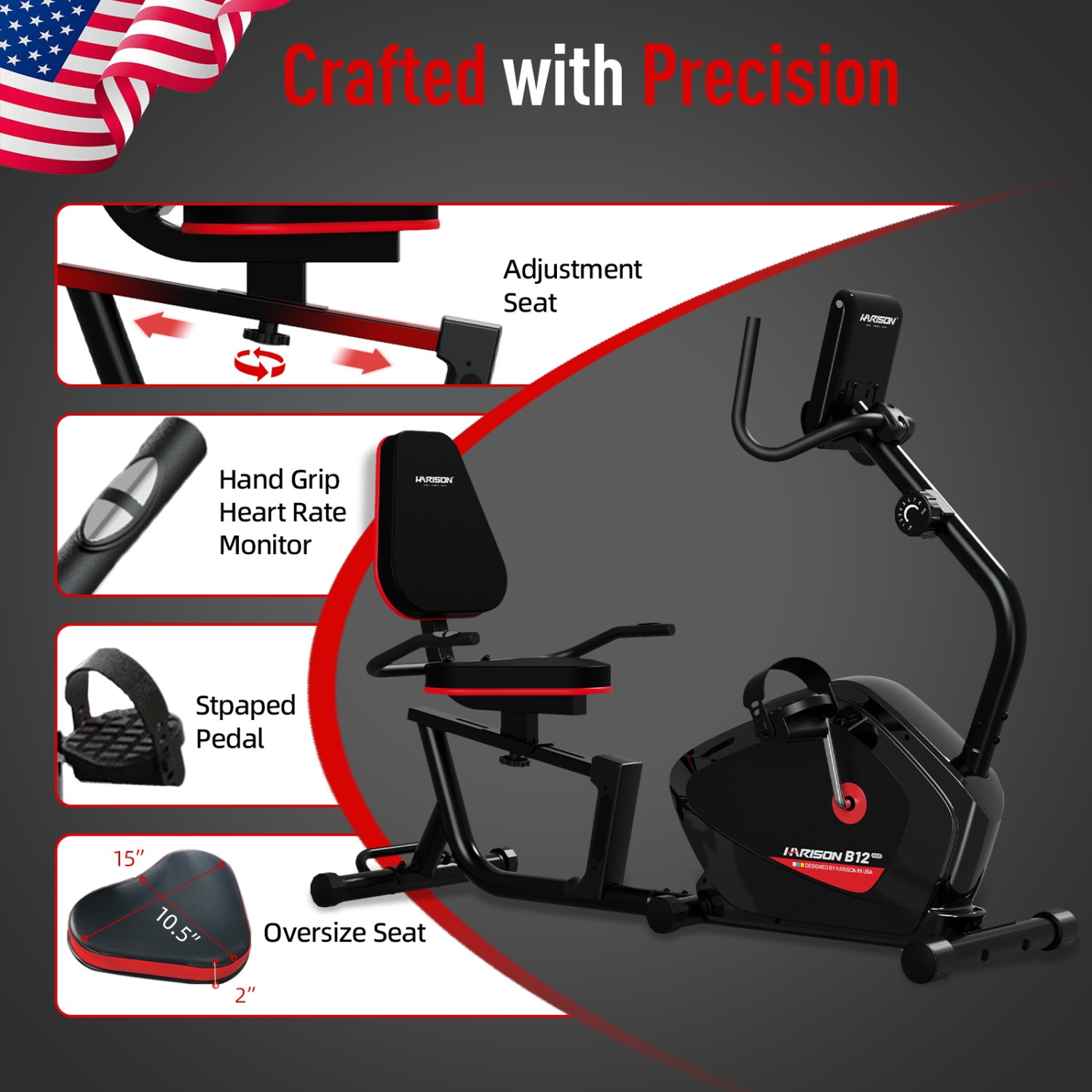 HARISON Magnetic Recumbent Exercise Bike Recumbent bike for Home 350 lbs Capacity