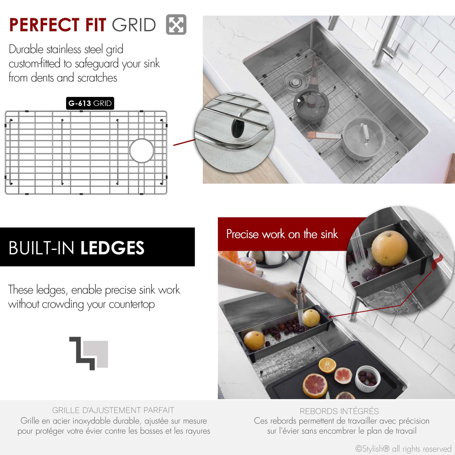 Stylish Versa33 Undermount 33" Workstation Stainless Steel 16-gauge Single-Bowl Kitchen Sink with Black Accessories S-613WK