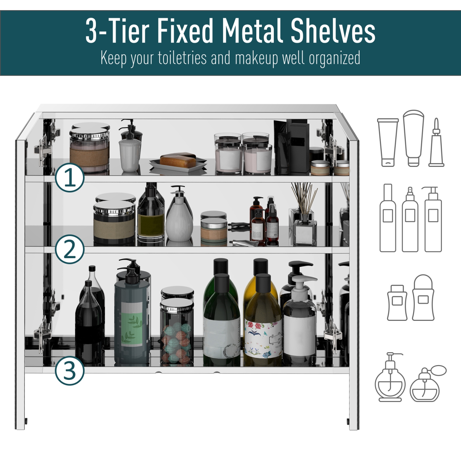 Armoire à miroir de salle de bain kleankin, armoire à pharmacie en acier inoxydable de 24 x 22 po, armoire murale de salle de bain à deux portes,