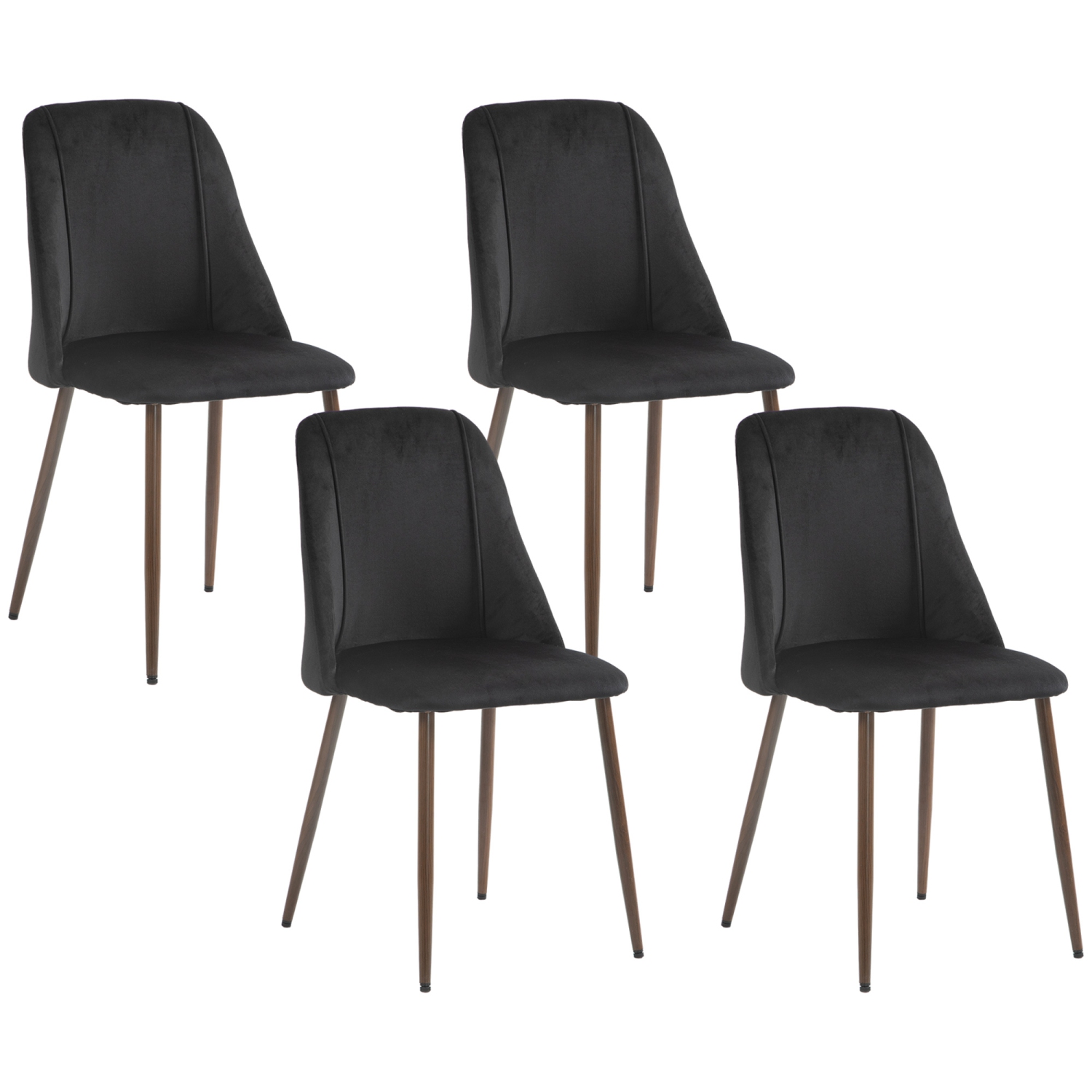 HOMCOM Dining Chairs Set of 4, Modern Kitchen Chairs with Velvet-touch Upholstery, Curved Back and Wood-grain Steel Legs, Accent Chairs for Living