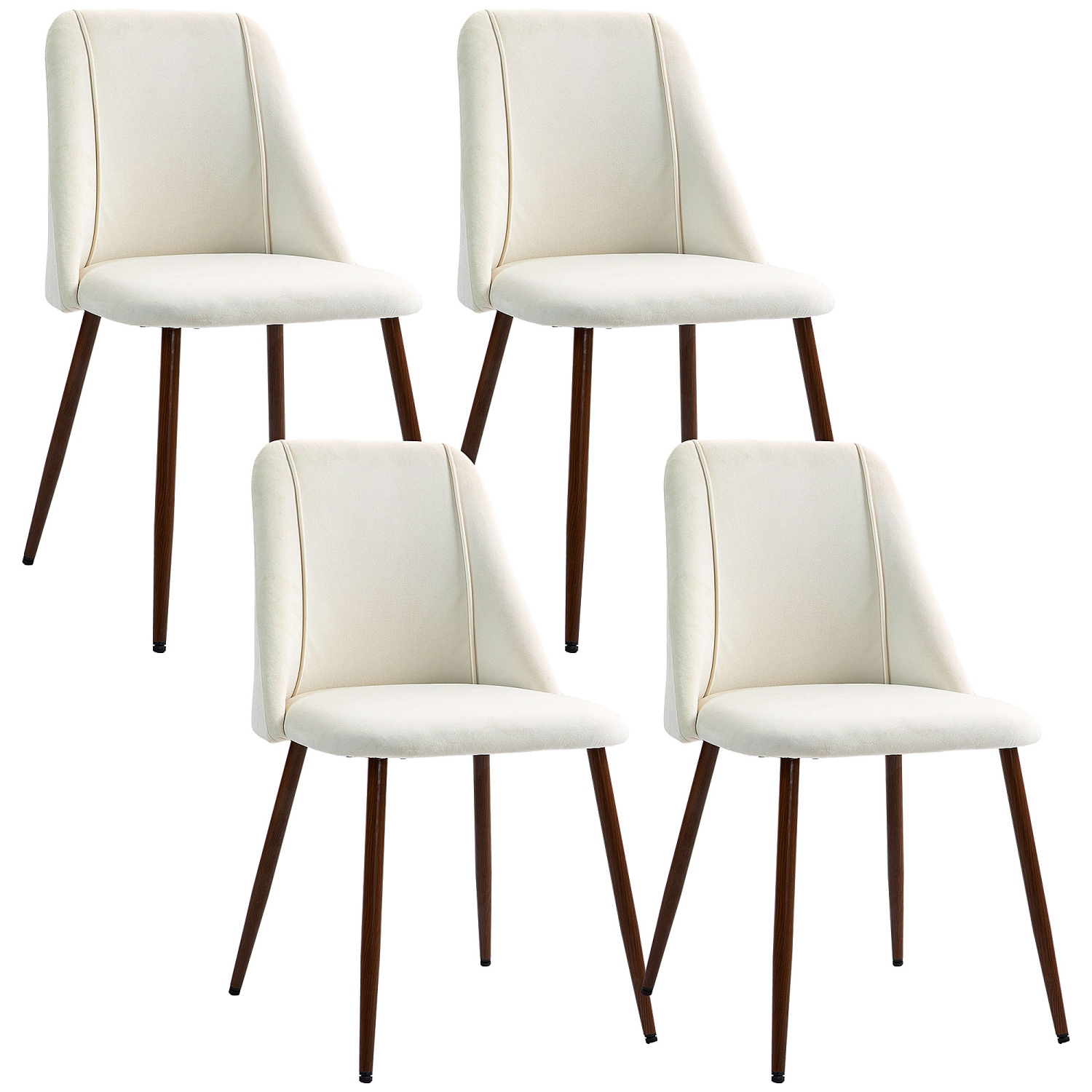 HOMCOM Dining Chairs Set of 4, Modern Kitchen Chairs with Velvet-touch Upholstery, Curved Back and Wood-grain Steel Legs, Accent Chairs for Living