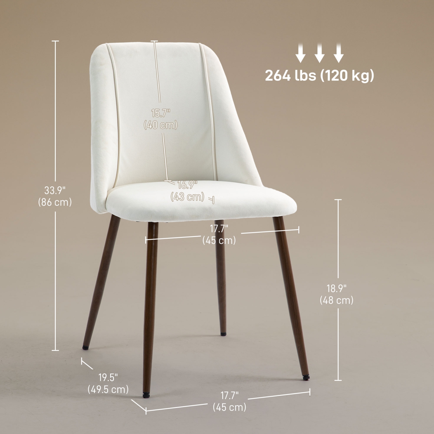 HOMCOM Dining Chairs Set of 4, Modern Kitchen Chairs with Velvet-touch Upholstery, Curved Back and Wood-grain Steel Legs, Accent Chairs for Living