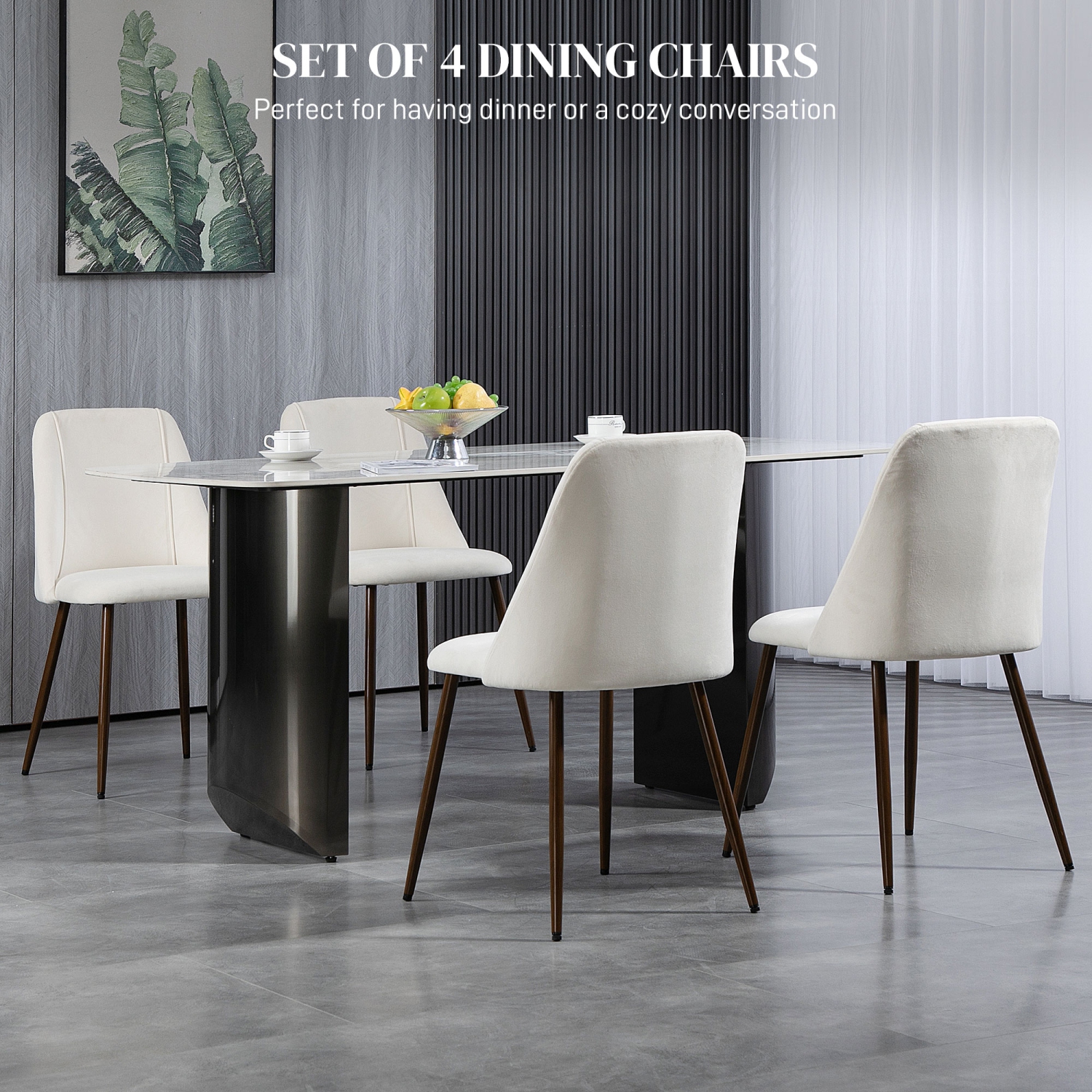 HOMCOM Dining Chairs Set of 4, Modern Kitchen Chairs with Velvet-touch Upholstery, Curved Back and Wood-grain Steel Legs, Accent Chairs for Living