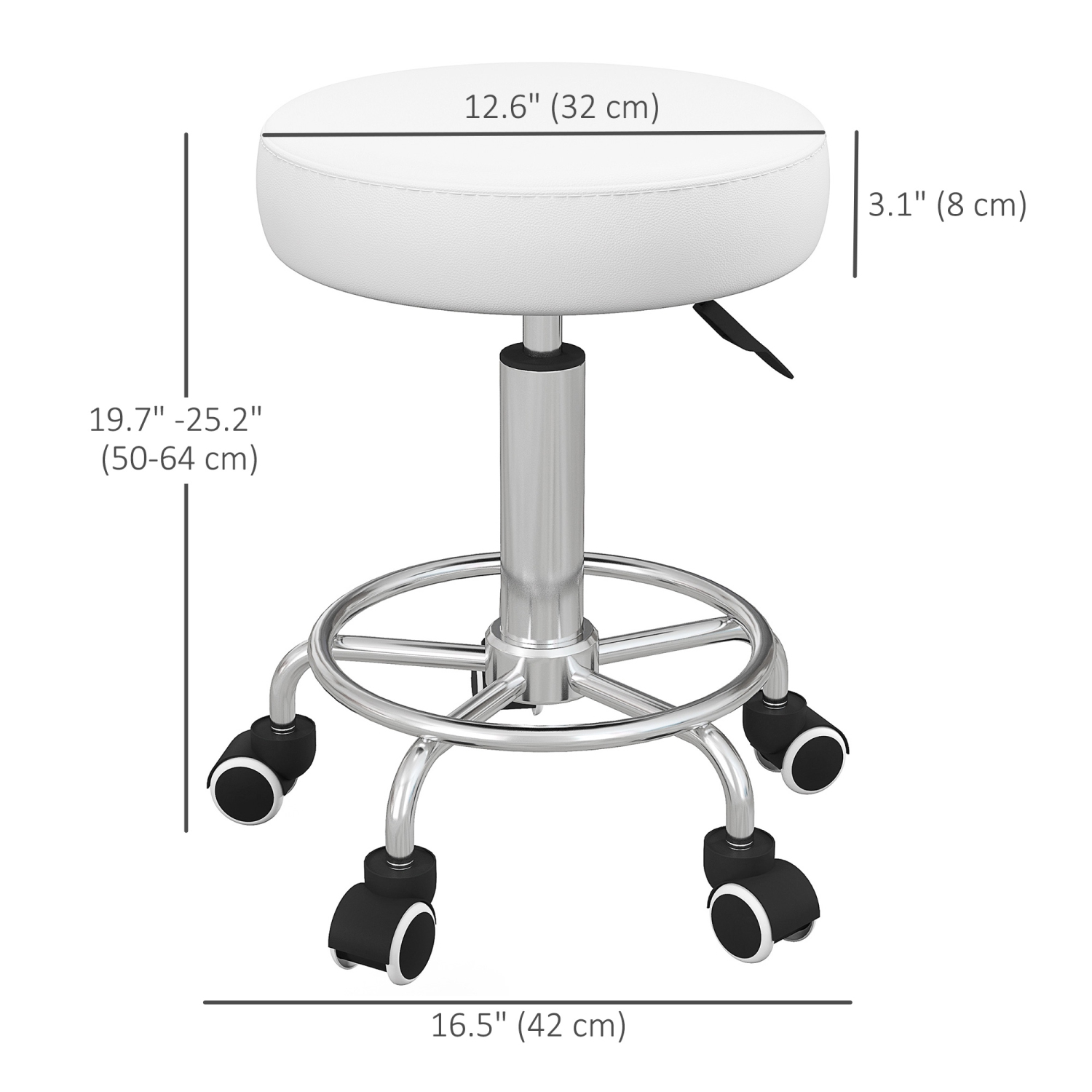 Vinsetto Adjustable Swivel Salon Stool Hydraulic PU Barber Rolling Massage Tattoo Chair Bar Beauty SPA Seat White