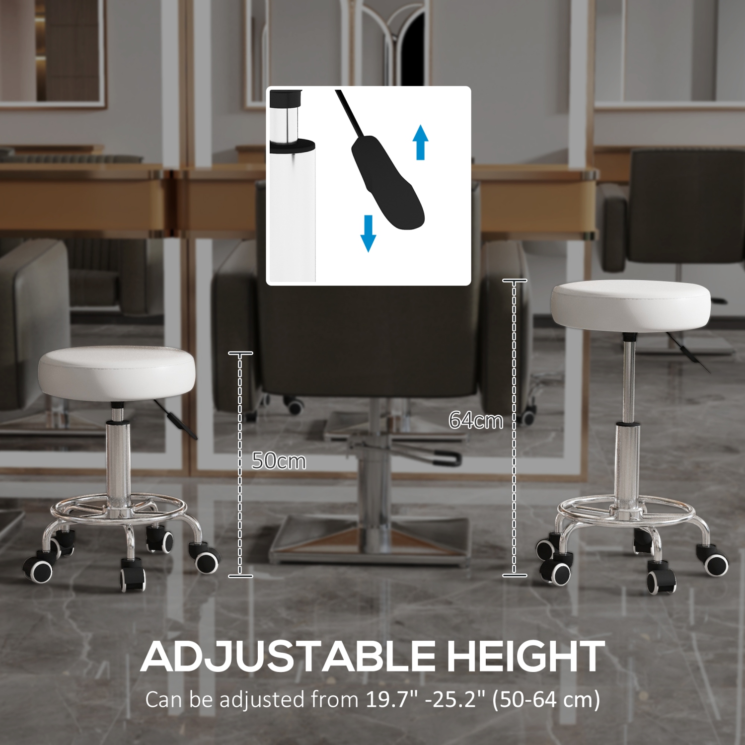 Vinsetto Adjustable Swivel Salon Stool Hydraulic PU Barber Rolling Massage Tattoo Chair Bar Beauty SPA Seat White