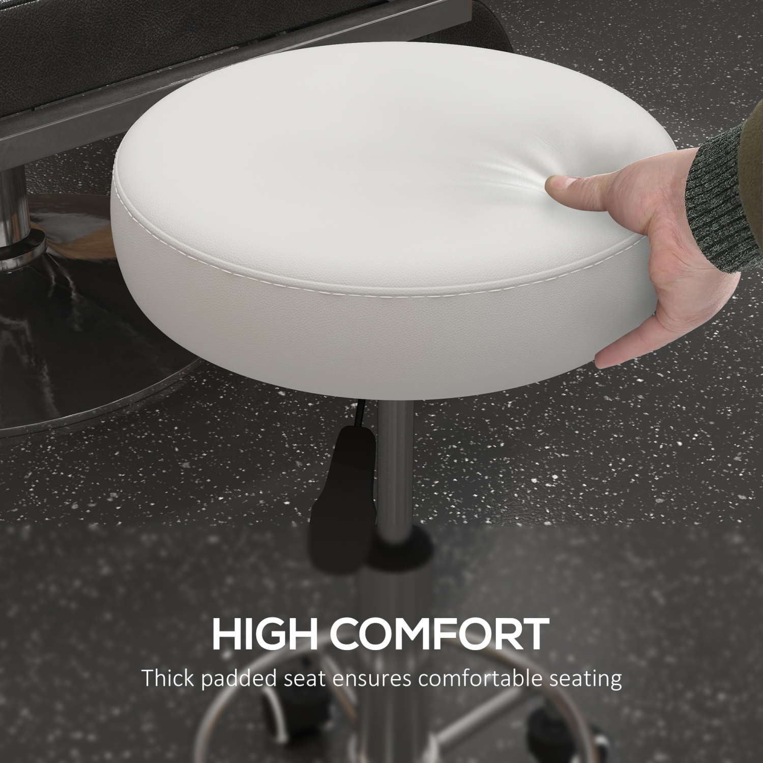 Vinsetto Adjustable Swivel Salon Stool Hydraulic PU Barber Rolling Massage Tattoo Chair Bar Beauty SPA Seat White