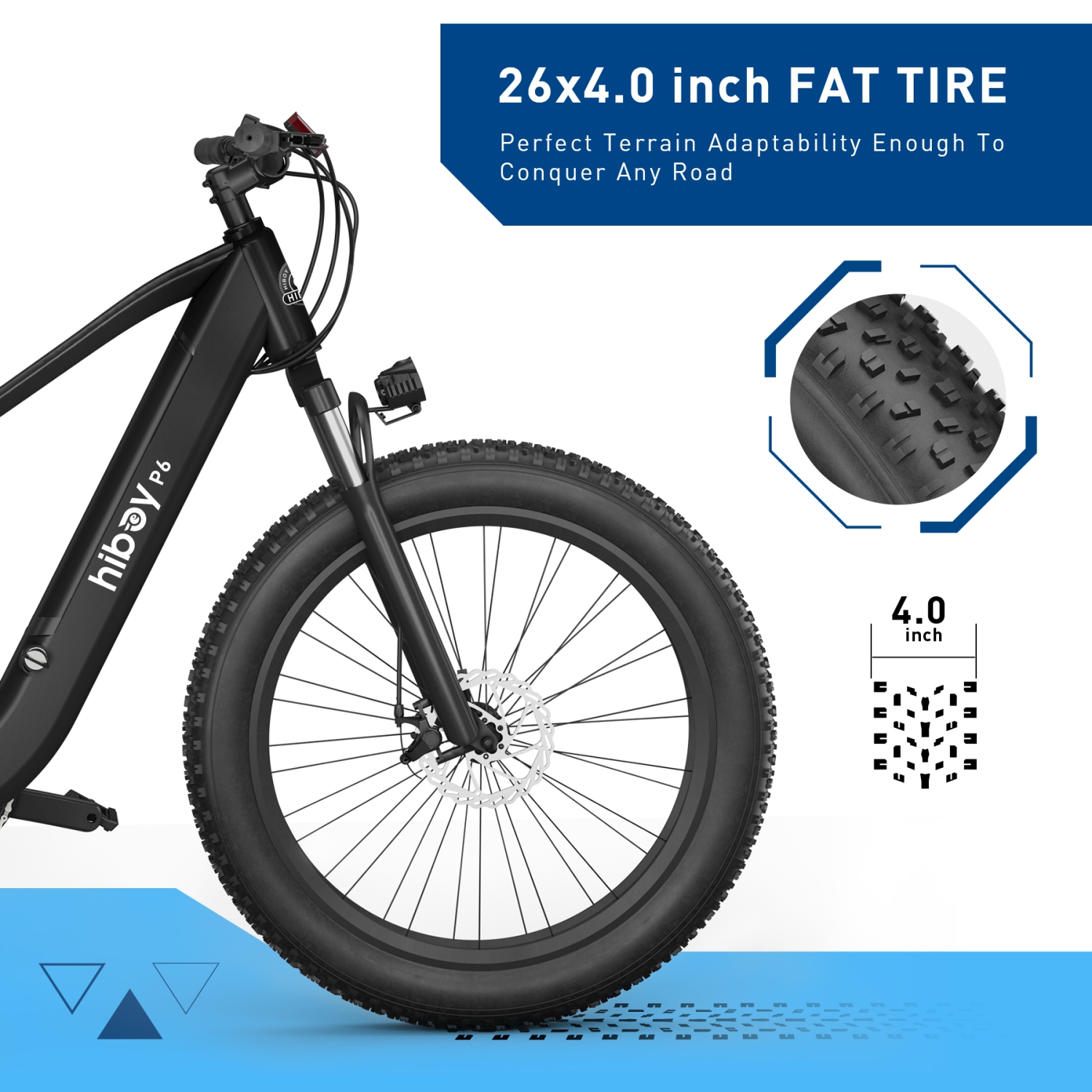 Hiboy P6 Electric Bike for Adults, 32KM/H 100KM Range 750W Motor 48V 13Ah Removable Battery Ebike, 26” x 4.0" Fat Tire Mountain Bicycle, Shimano 7