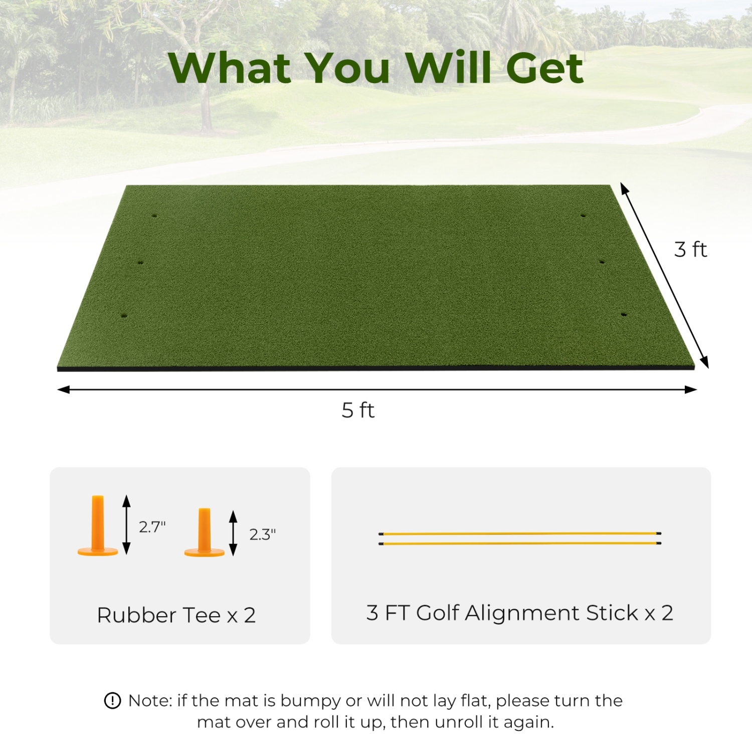 Costway 5 x 3 FT Golf Hitting Mat Artificial Indoor Outdoor Turf Golf Training Mat 20 mm