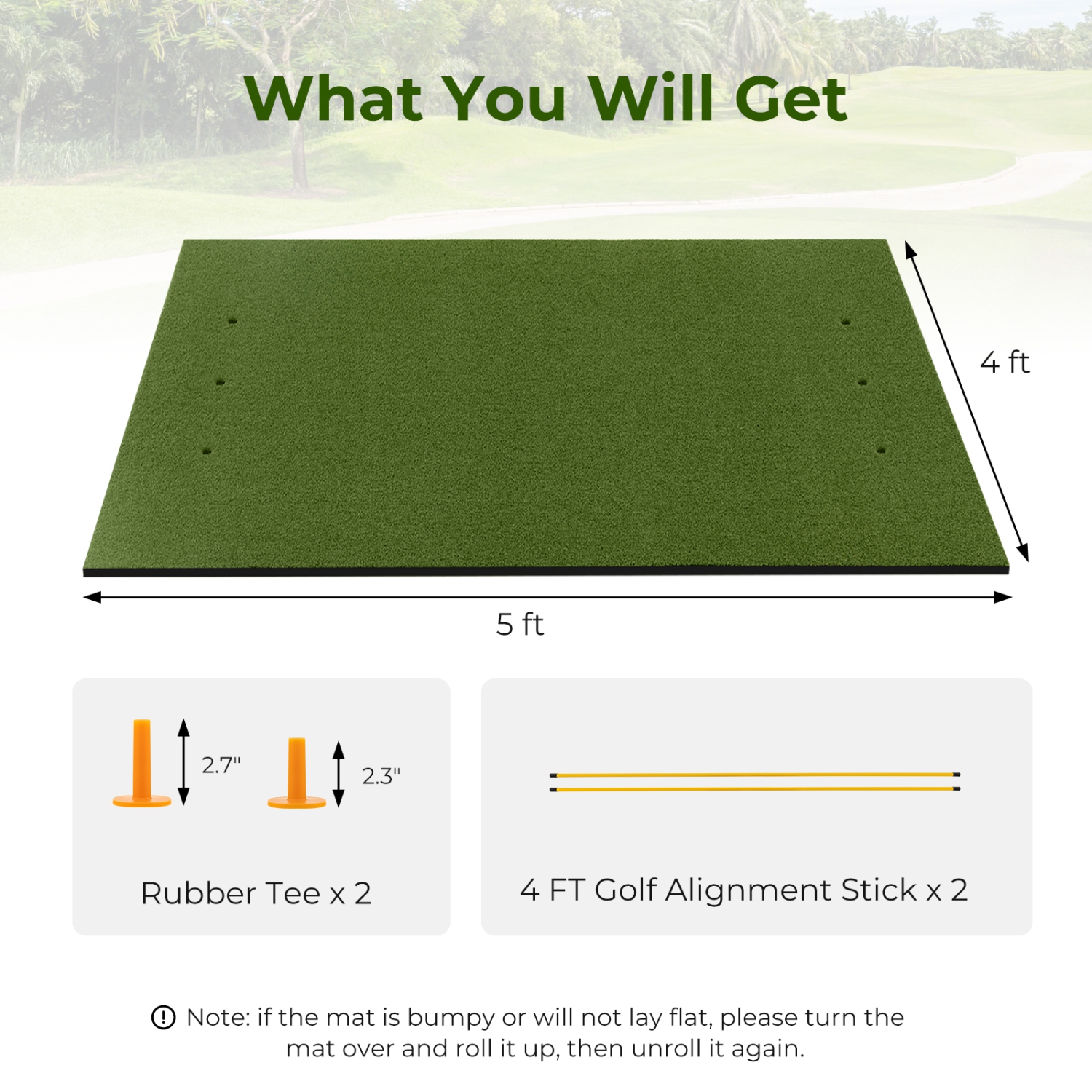 Costway 5 x 4 FT Golf Hitting Mat Artificial Indoor Outdoor Turf Golf Training Mat 20 mm
